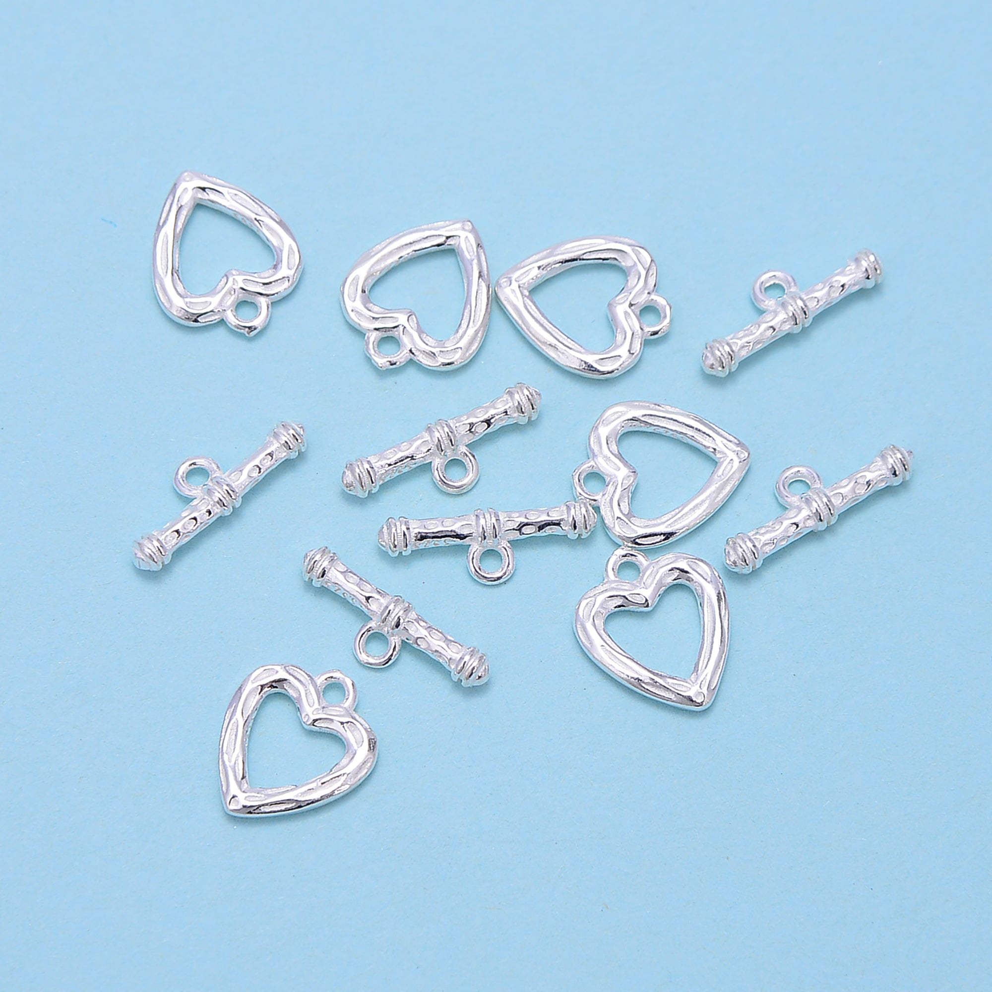 925 Sterling Silver Heart & T Clasp Charms - 10x14mm (2 Sets/Bag) - Perfect for Jewelry Making, DIY Bracelets, Necklaces & Gift Crafting