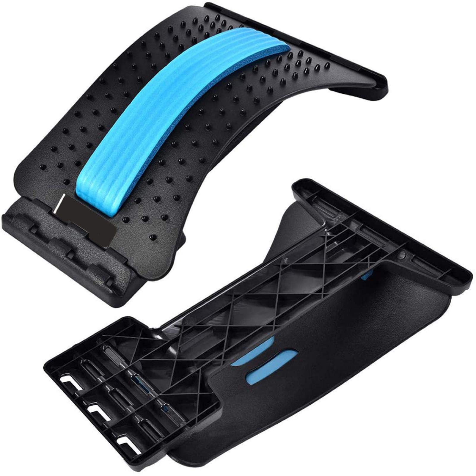 Premium Back Stretcher & Massager - Adjustable Lumbar Support for Pain Relief, Muscle Relaxation & Posture Correction - Ideal for Home, Office & Gym Use (Blue Black)