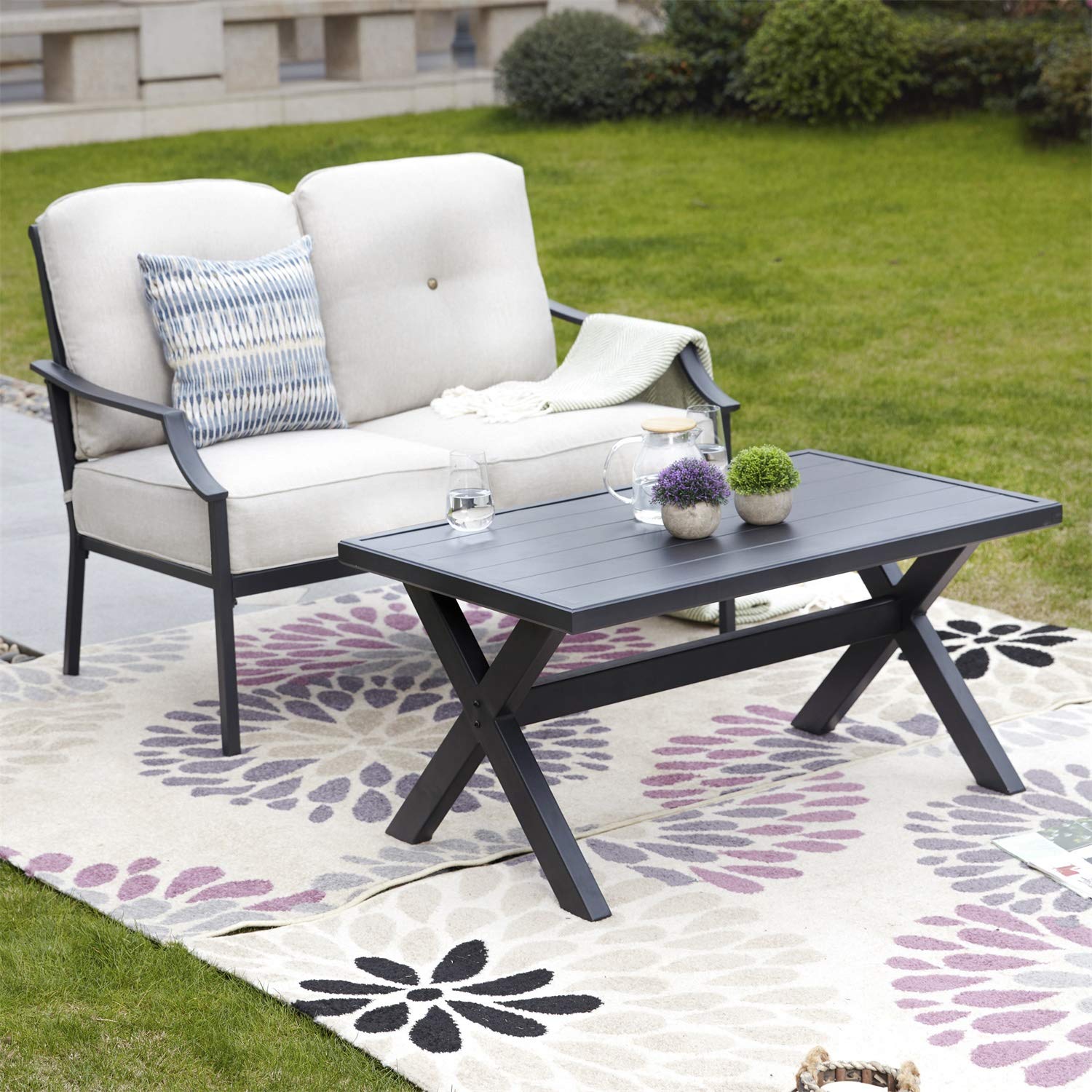PatioFestival ® 2-Piece Outdoor Loveseat Bench Set with Cushions - Waterproof Garden Furniture for Yard, Poolside, Patio & Backyard Relaxation (White) | Perfect for Outdoor Conversations, Lounging & Entertaining Guests
