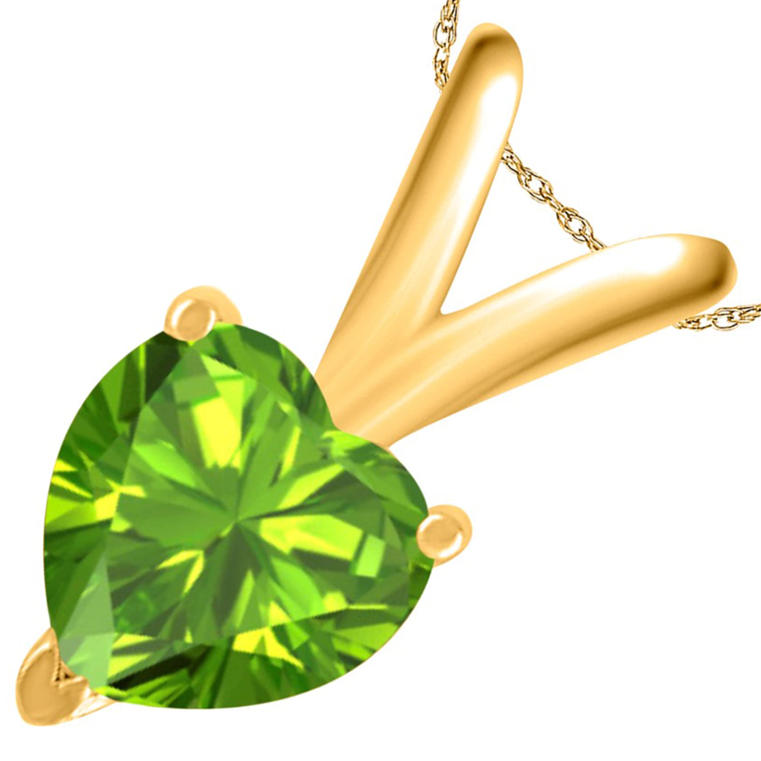 Peridot Pendant Necklace for Women - 14k Yellow Gold Heart-Shaped 0.95 Carat Gemstone Jewelry with 18