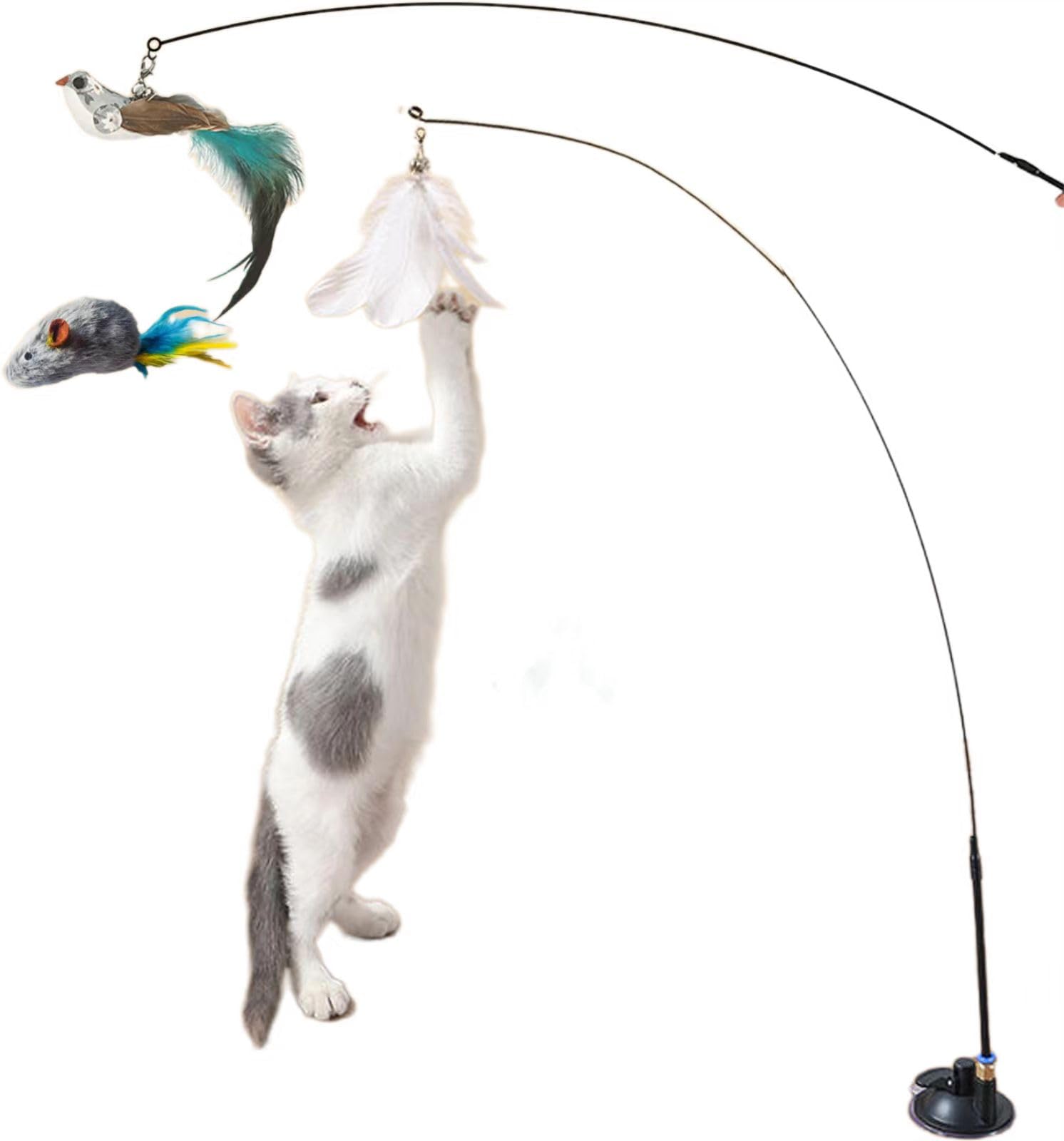 Interactive Cat Feather Toys with Suction Cup - 7 Pcs Automatic Cat Toy Set with Natural Bird Feathers for Indoor Cats - Perfect for Exercise, Chase Play & Boredom Relief - Great Gift for Cat Lovers (Madgern) - Ideal for Playtime, Training & Stimulating Natural Hunting Instincts