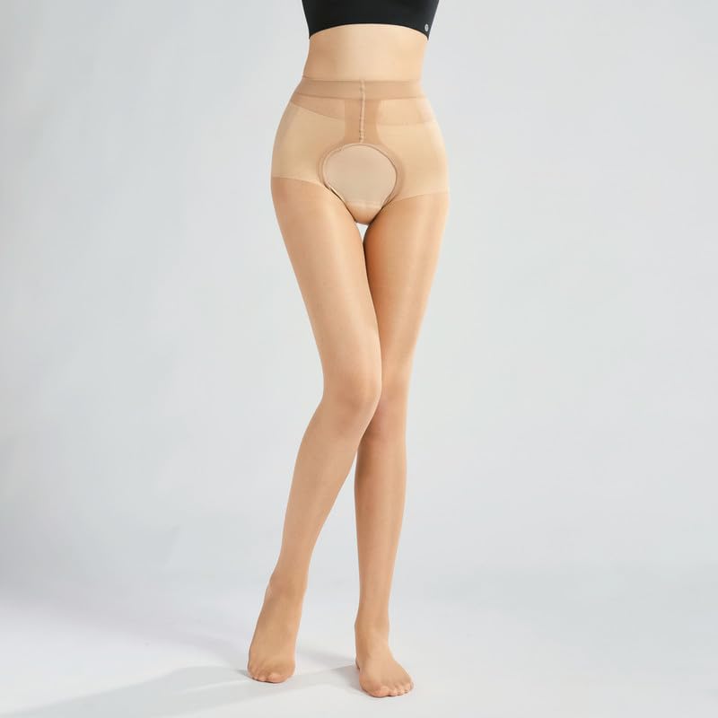 Verdancy Plus Size Women’s Sheer Crotchless Pantyhose - Shimmery Stockings for 264lbs, High Waist Footed Tights for Sensual Wear & Special Occasions