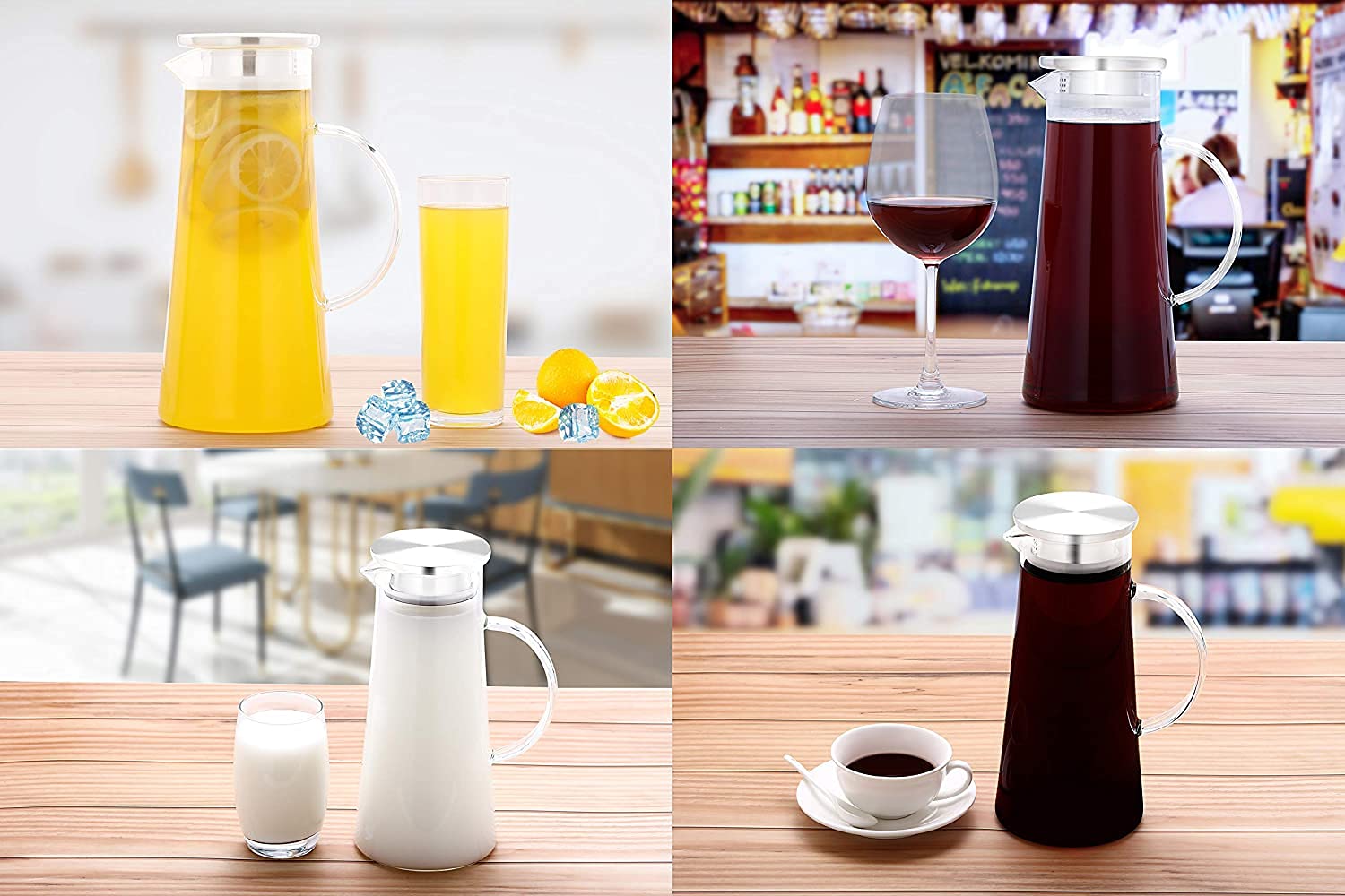 1.5 Liter (50 Oz) Glass Water Pitcher with Lid & Handle - Heat Resistant Carafe for Tea, Juice, Milk - Perfect for Iced Tea, Lemonade, Cold Brew & Hot Beverages - Kitchen & Dining Essential