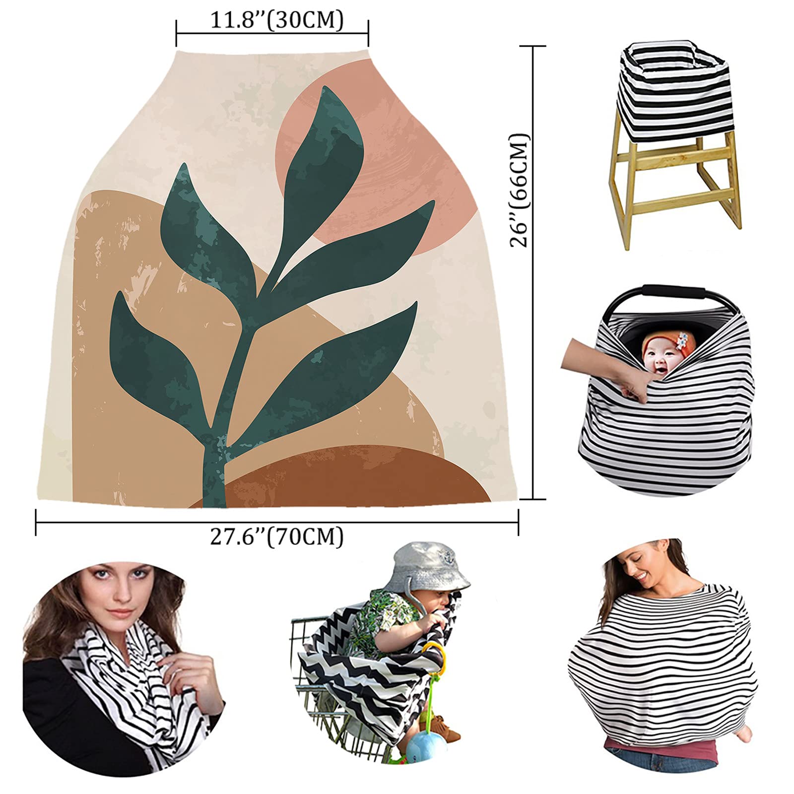 Super Soft Nursing Cover - Breastfeeding Shawl, Wrap, Scarf & Baby Blanket (26x27.6 Inch) | Boho Minimalist Geometric Leaf Design for Nursing, Stroller & Car Seat | Comfortable & Stylish for Moms On-The-Go