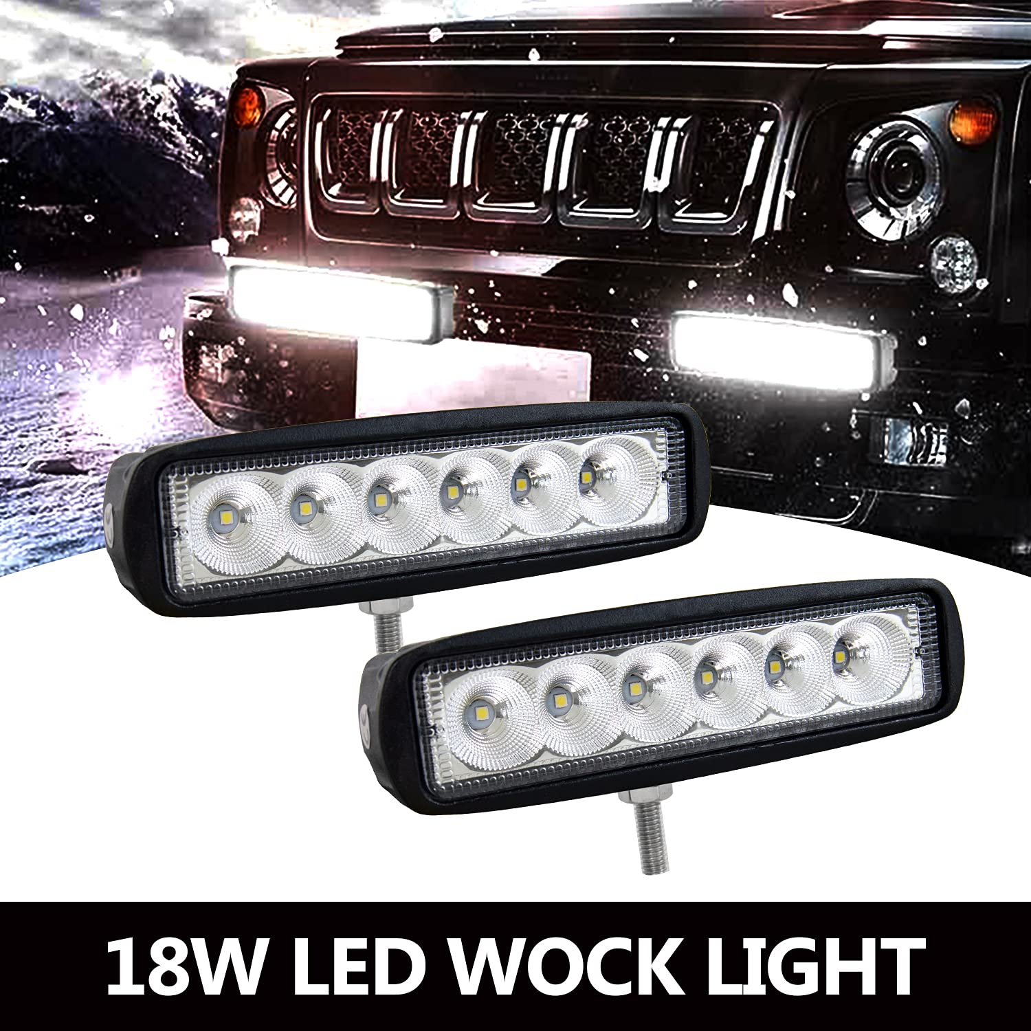 SKYWORLD 2-Pack 6-Inch 18W LED Flood Work Lights - Waterproof Off-Road Fog Lamps for 4WD, SUV, ATV, Truck & Boat (12V/24V) - Perfect for Night Driving, Camping & Marine Use