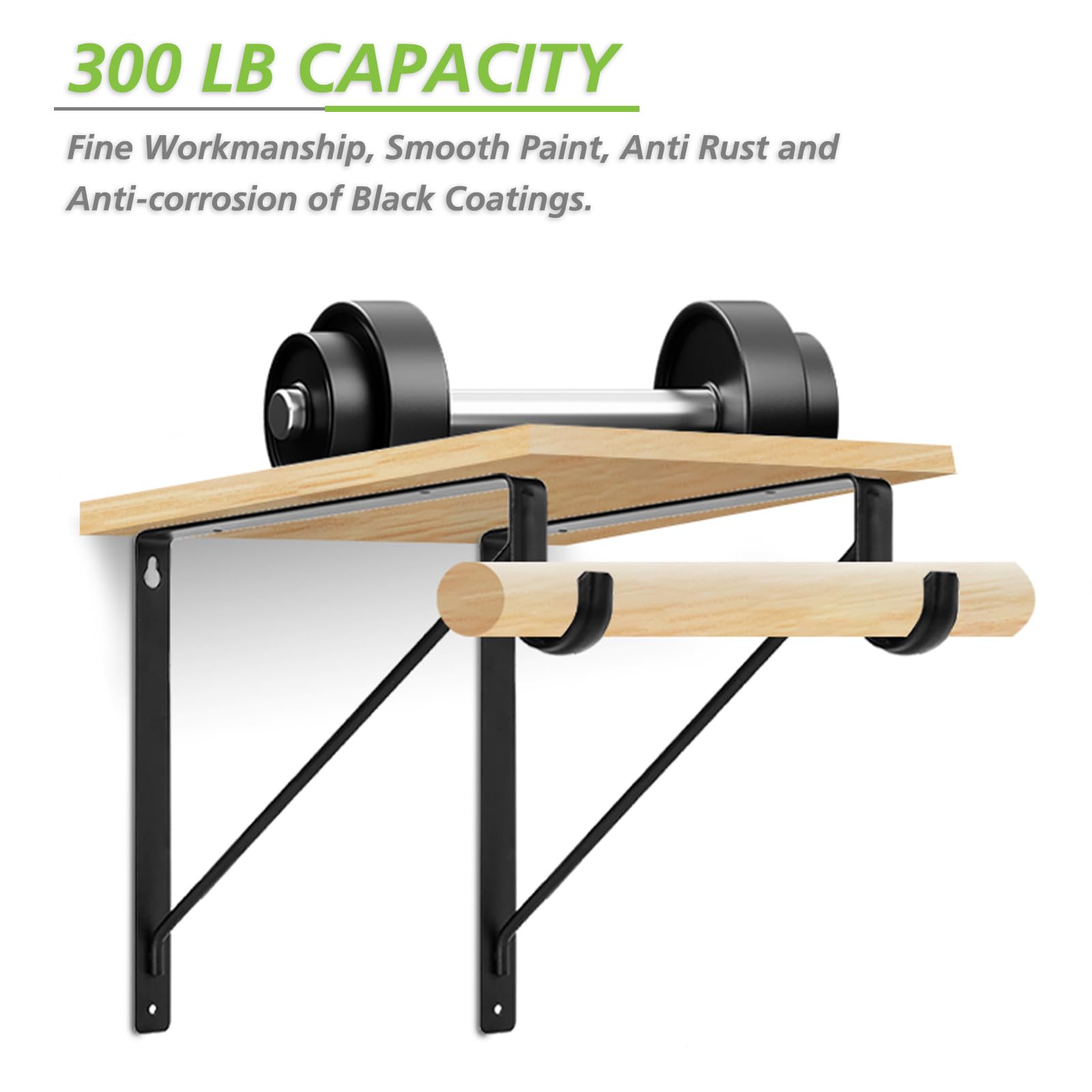 2 Pack Heavy Duty Closet Rod Brackets - Black Shelf & Rod Support for 1-3/8” Diameter Rods (10.8” x 10.8”) - Perfect for Closet Organization, Wardrobe Storage & Home Improvement Projects