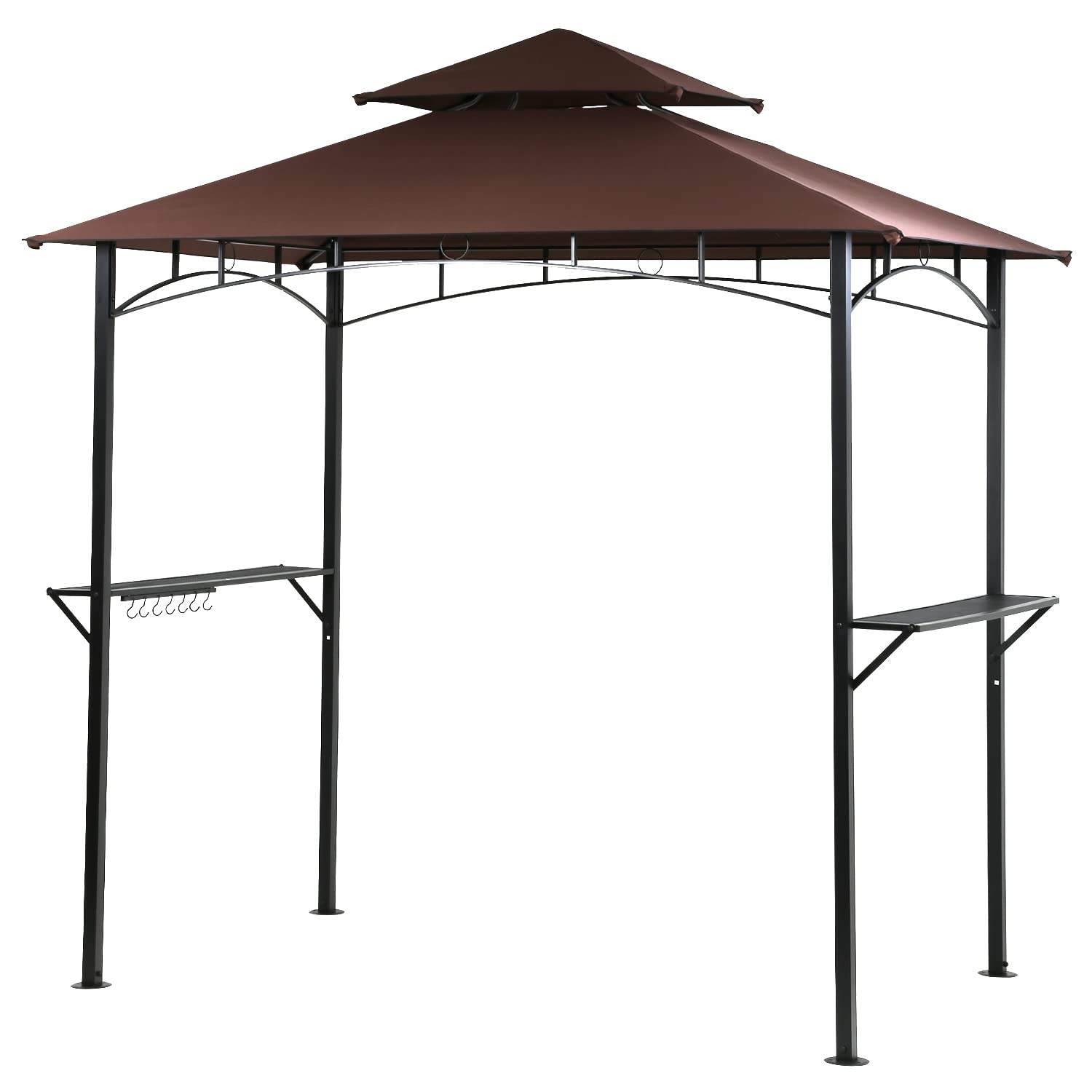 8'x5' Brown BBQ Gazebo Canopy with Air Vent & Double Tiered Design - Outdoor Grill Shelter for Backyard, Patio, and Garden Barbecue Parties