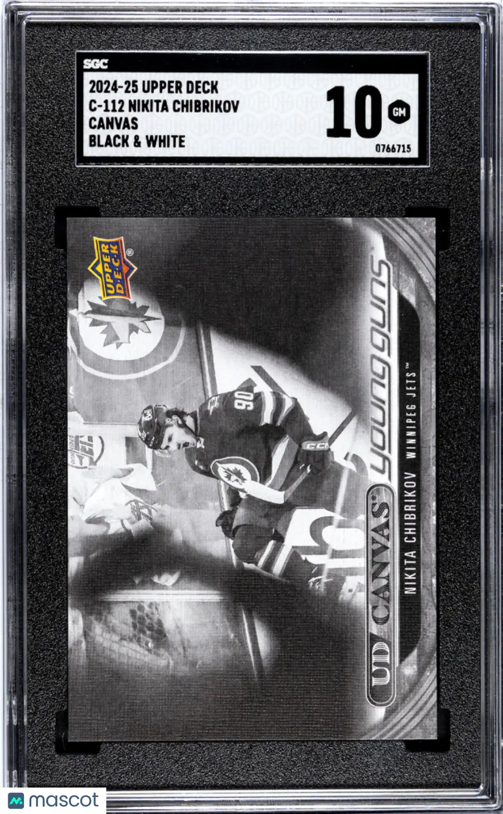 2024 Upper Deck Series 1 Nikita Chibrikov UD Canvas Young Guns Rookie Card B&W SGC 10 Graded - Rare Hockey Collectible for Fans & Investors, Perfect for Display or Trading