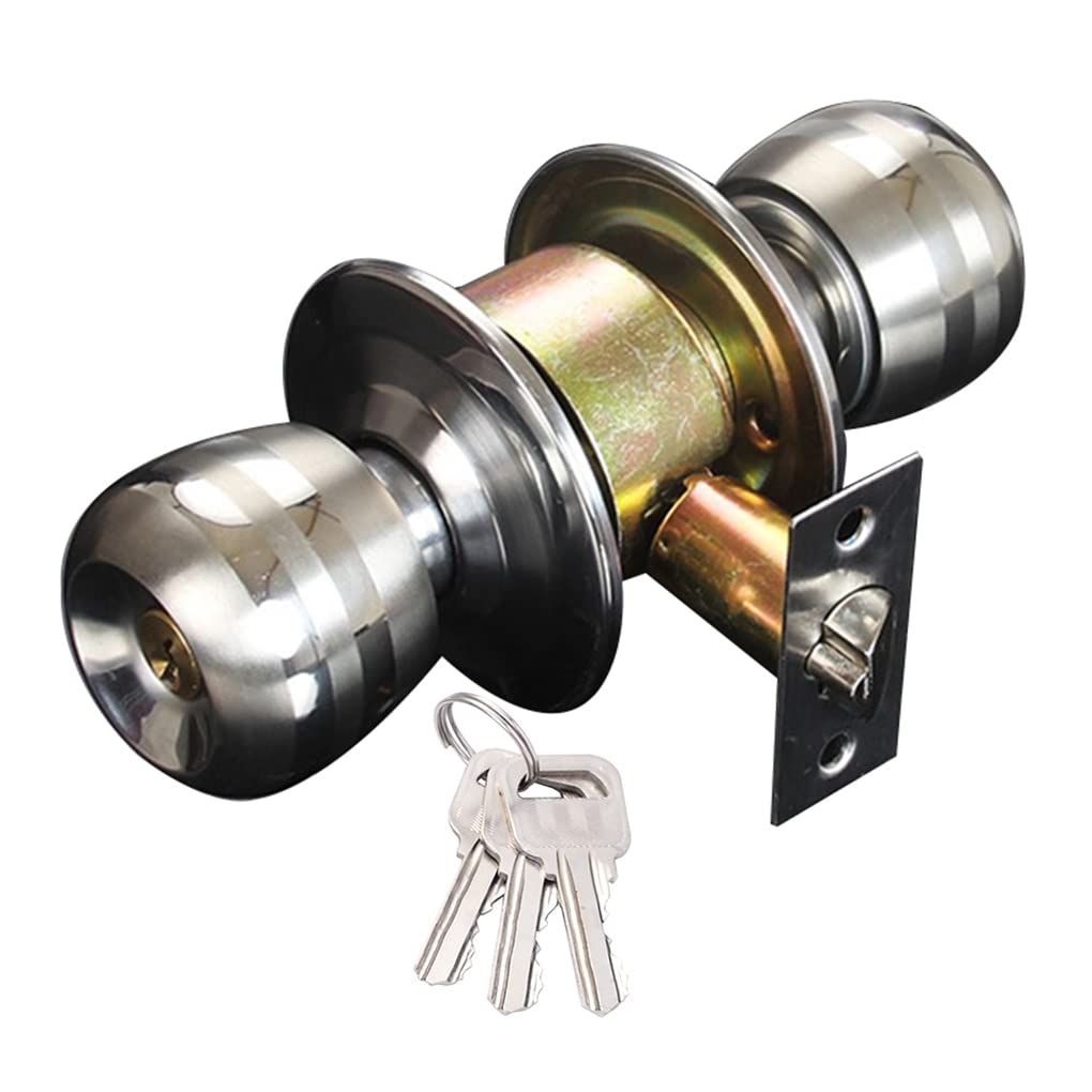 Stainless Steel Round Door Knob with Key - Bedroom, Bathroom & Entrance Lock (Bronze)