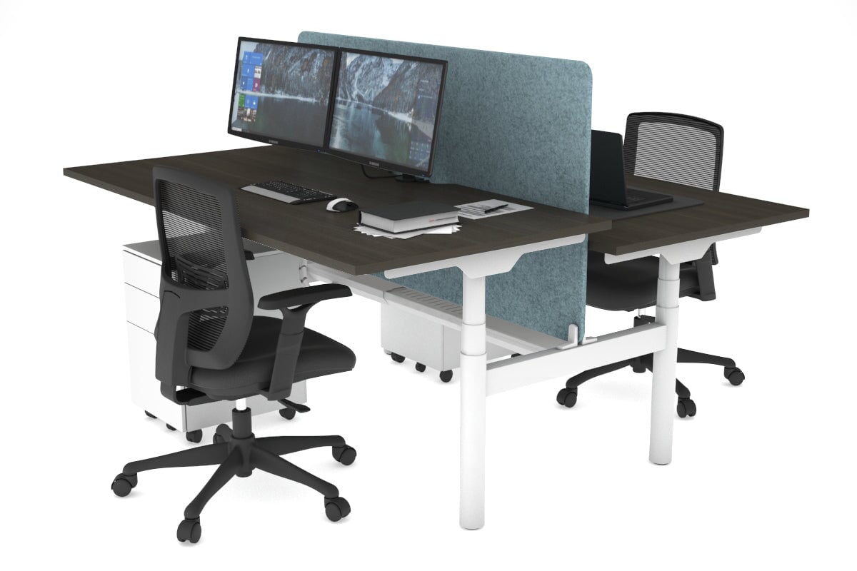 Flexi Premium Height Adjustable 2-Person H Bench Workstation - White Frame [1800L x 800W with Cable Management] - Ideal for Office, Home Workspace & Collaborative Environments