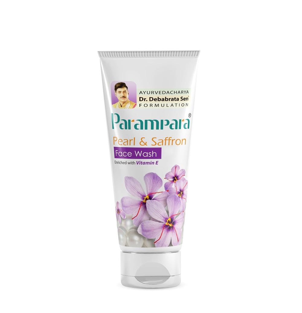 Parampara Ayurved Pearl & Saffron Face Wash - Dark Spot Remover & Skin Brightening Treatment for Uneven Skin Tone | Deep Cleansing, Oil Control & Hydration | Suitable for All Skin Types (60ml) | Perfect for Daily Skincare Routine & Acne-Prone Skin