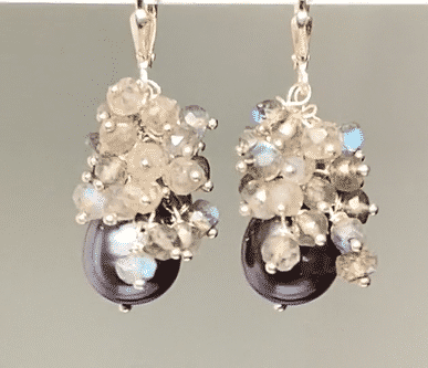 Black Pearl Labradorite Cluster Earrings in Sterling Silver - Elegant Gemstone Jewelry for Women | Perfect for Parties, Weddings & Special Occasions
