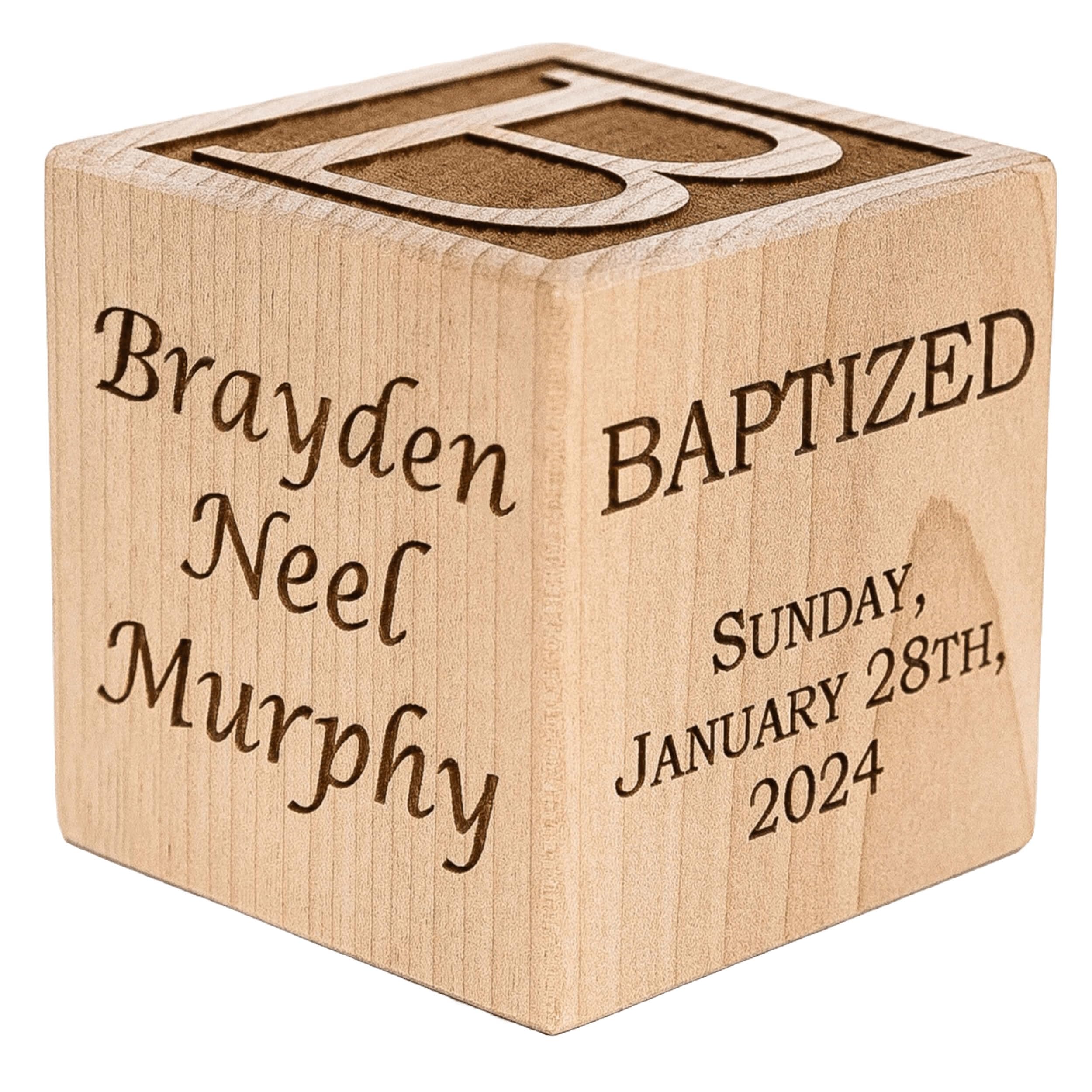 Personalized Baby Baptism Wood Block - Custom Christening Gift for Boys & Girls - 3 Sizes (3