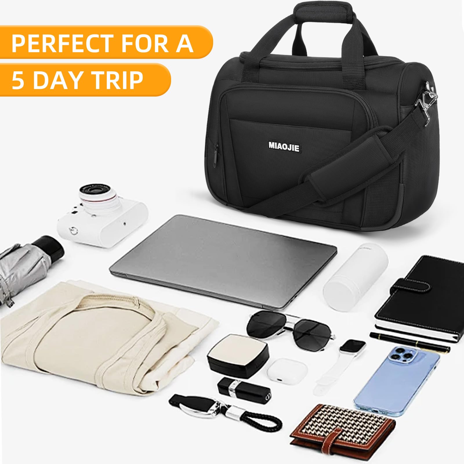 Lightweight Underseat Carry On Luggage - 16Inch Travel Tote & Weekender Duffle Bag for Overnight Trips - Perfect Personal Item for Airplane Travel (Black) - Ideal for Business Trips, Weekend Getaways & Commuting