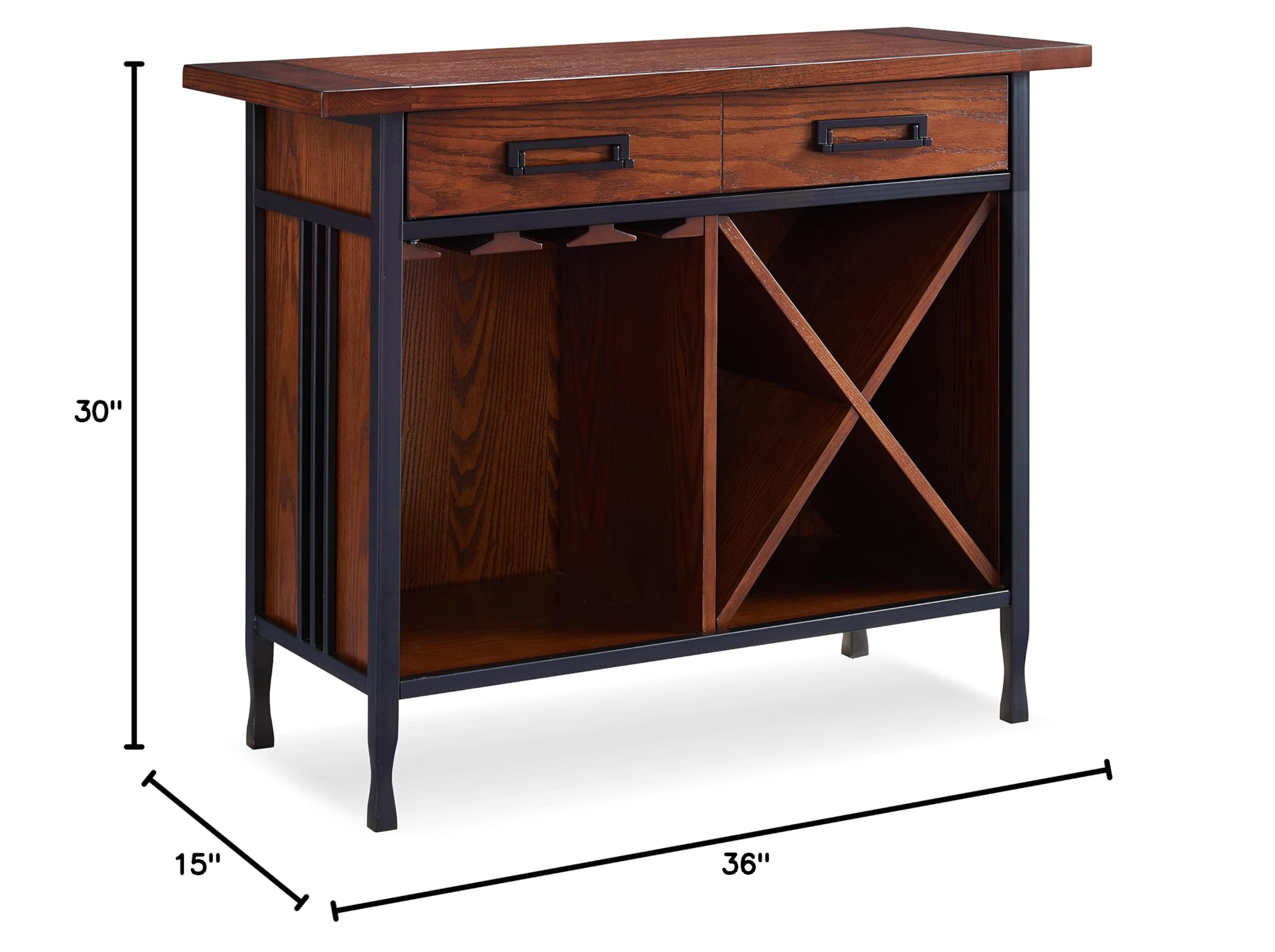 Leick Home 11240 Rustic Mini Bar with Wine Storage - Mission Oak Finish, Single Drawer for Glass & Bottle Organization - Perfect for Living Room, Home Bar, or Dining Room Decor