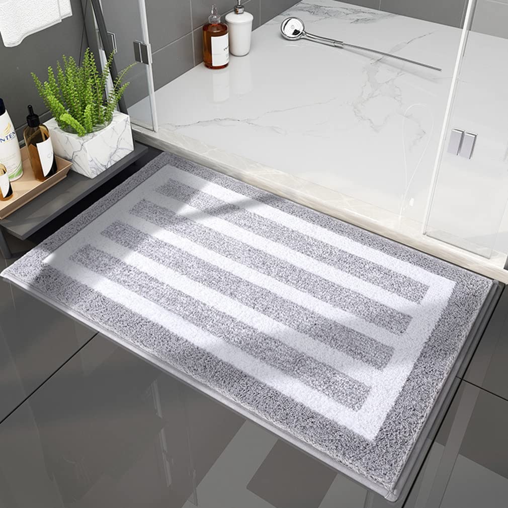 Premium Non-Slip Striped Microfiber Bath Rug - Super Absorbent & Machine Washable Bath Mat (16