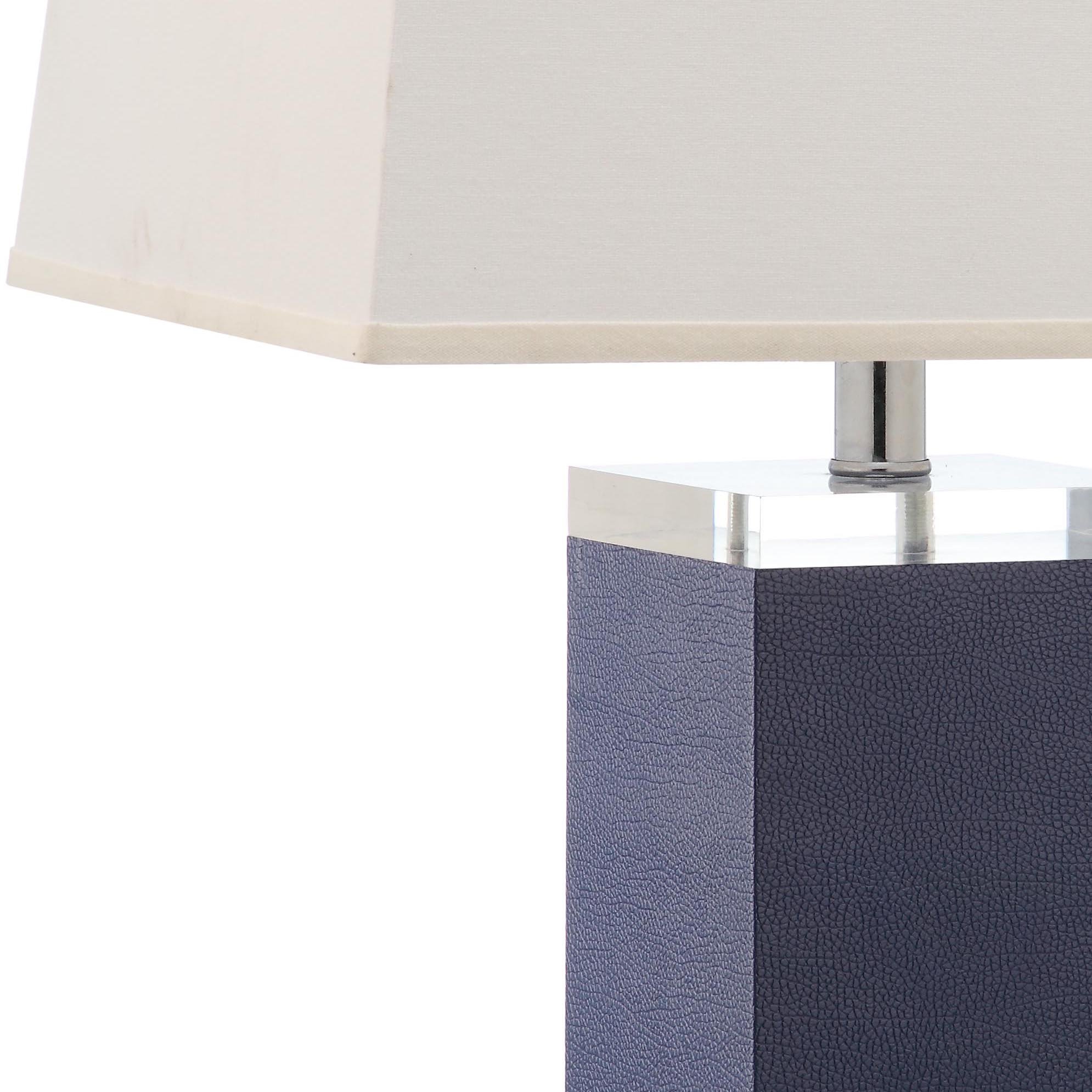 SAFAVIEH Modern Deco Navy Faux Leather 26-inch Table Lamp with LED Bulbs - Perfect for Bedroom, Living Room, Home Office & Nightstand Lighting
