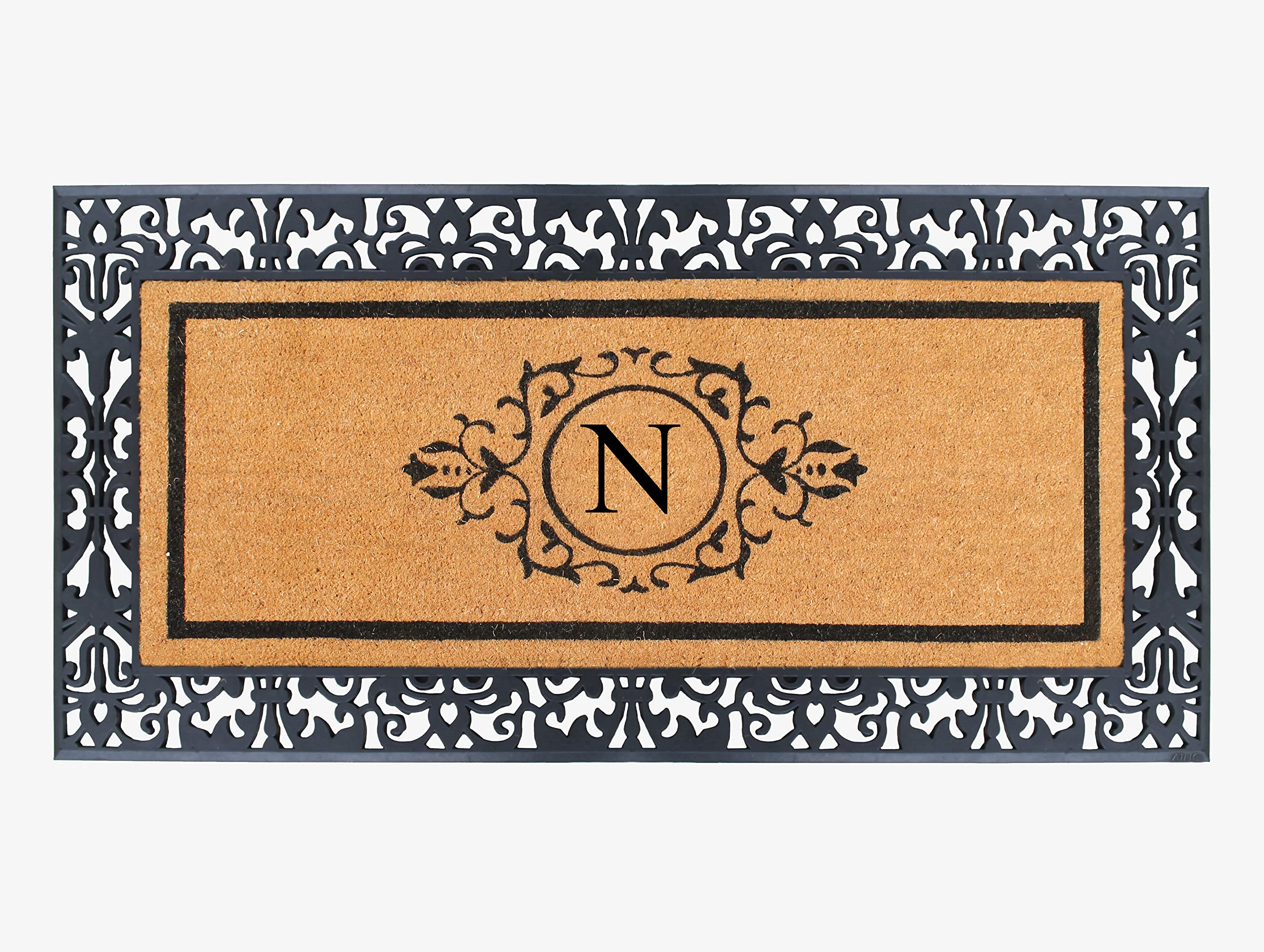 Premium Natural Coir Monogrammed Hand Flocked Door Mat - Heavy Duty Welcome Doormat with Anti-Shed Treatment - Durable 30