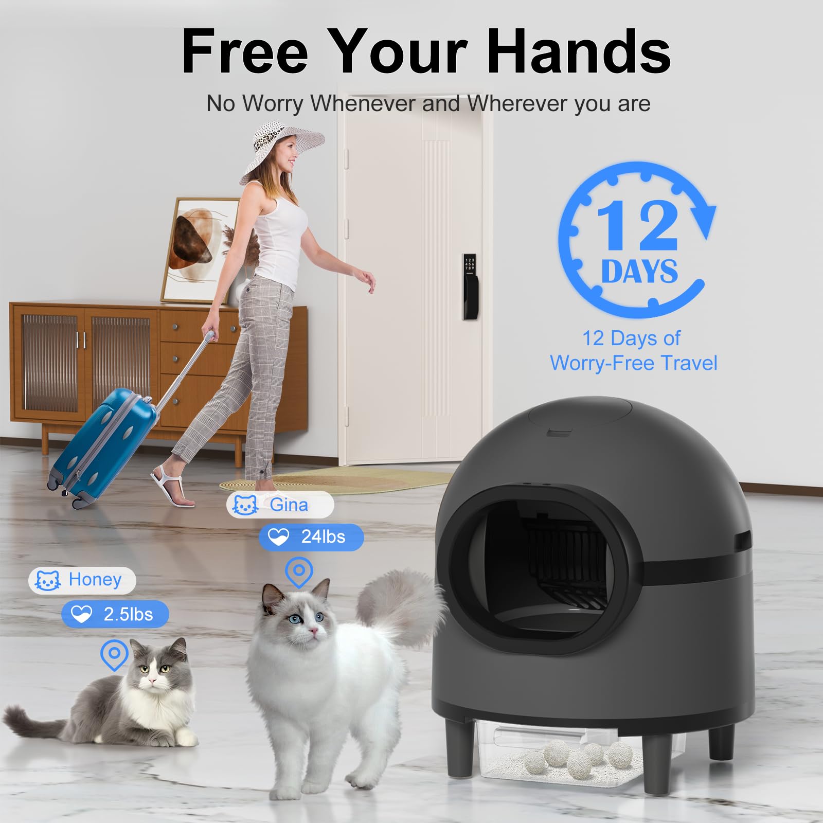 Self Cleaning Cat Litter Box - Extra Large Automatic Litter Box for Multiple Cats with Odor Control, Anti-Pinch Safety Protection - Includes Mat & Waste Bags - Perfect for Busy Pet Owners & Multi-Cat Households