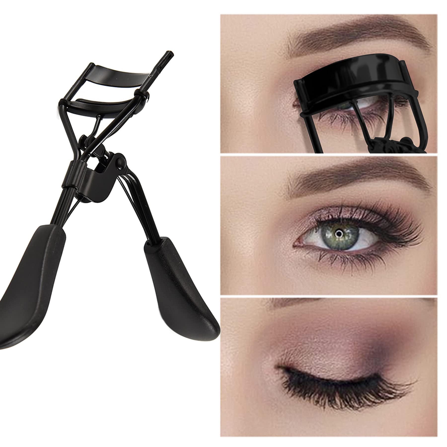 LYYDAN Professional Eyelash Curler Set - Black Lash Curler with 5 Replacement Pads, False Eyelash Tweezers & Dual-Ended Eyebrow Brush | Perfect for Home Makeup, Salon Use & Travel Beauty Essentials
