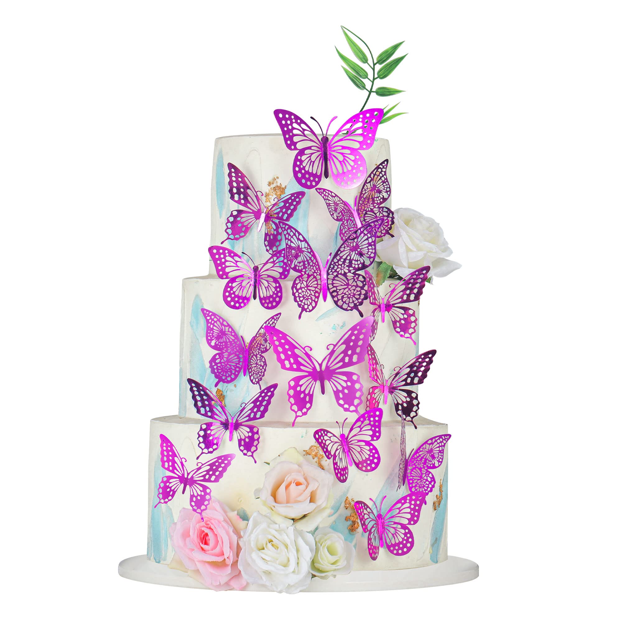 Metallic Purple 3D Butterfly Cupcake Toppers - 36Pcs Hollow Art Cake Decorations for Baby Showers, Weddings, Anniversaries & Kids Birthday Parties - Elegant Wall & Dessert Decor Supplies | Perfect for Cake Decorating, Party Themes & Sweet Table Displays
