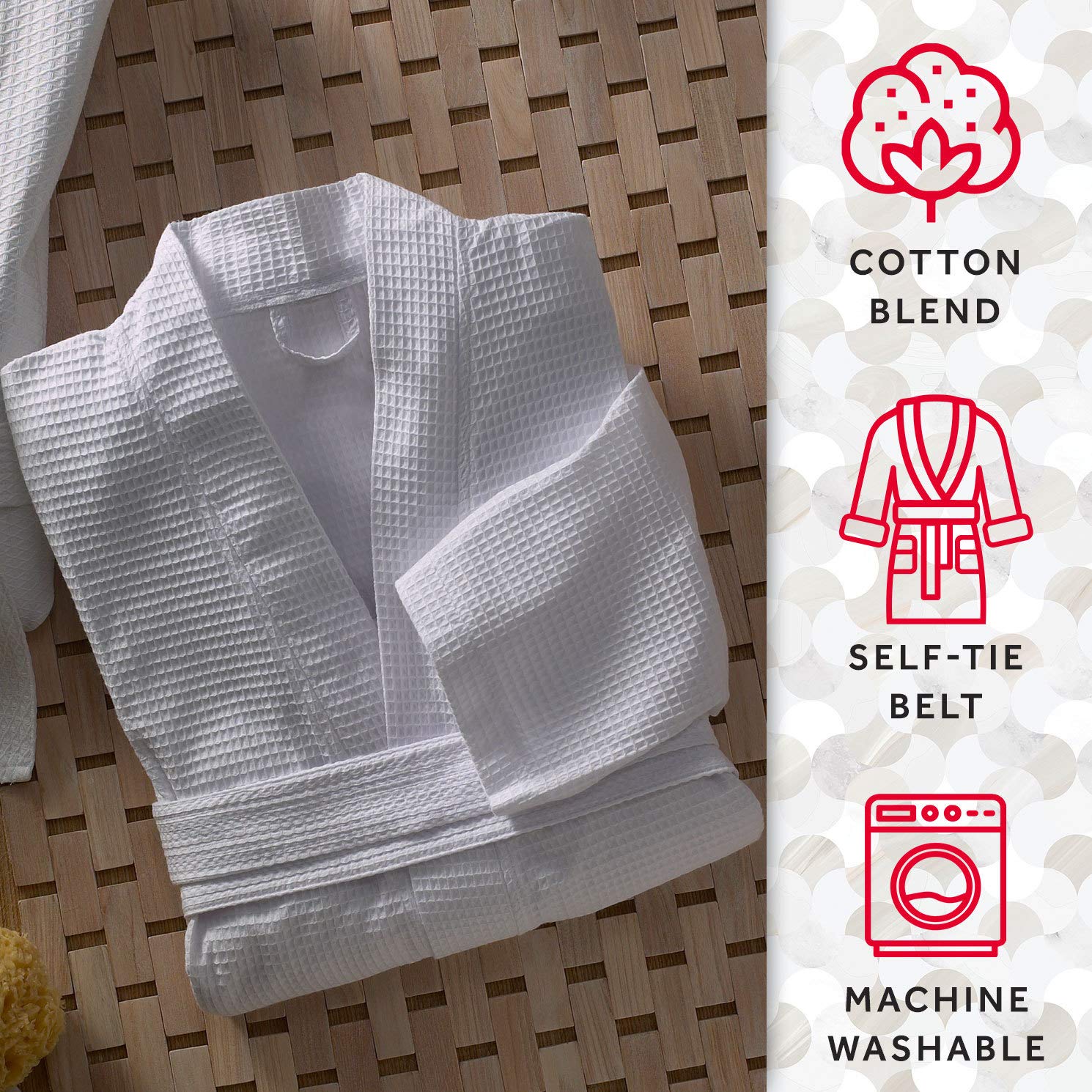 Luxury Marriott Waffle Kimono Robe - Premium Cotton Blend Hotel Bathrobe - One Size Fits Most - Soft White Spa Robe for Women & Men - Perfect for Hotels, Spas, and Home Relaxation