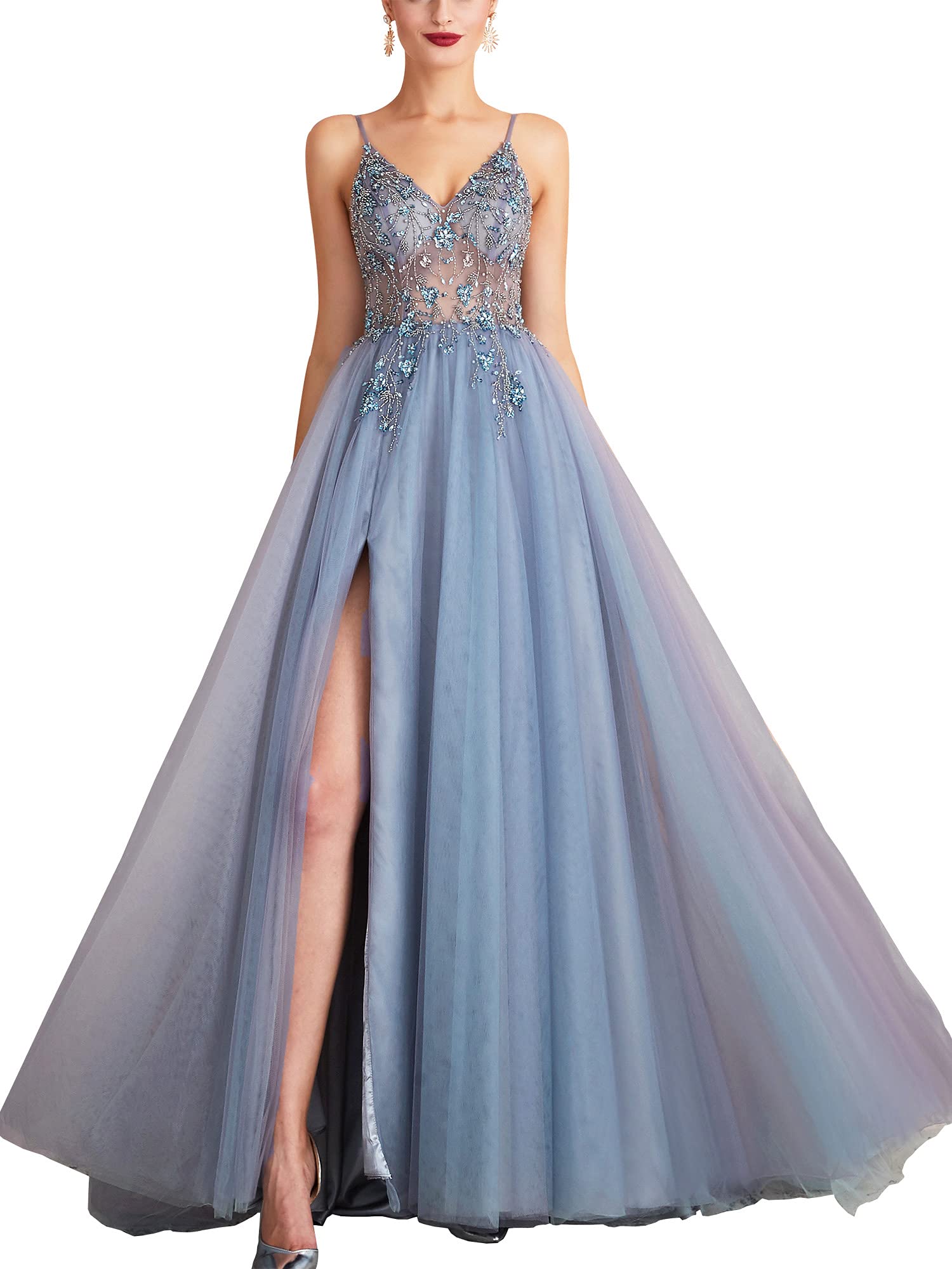 Elegant 2025 Women's Prom Dress - Long V-Neck Sexy Evening Gown with Beaded Detailing for Military Ball, Party & Formal Events | A-Line Silhouette for Special Occasions