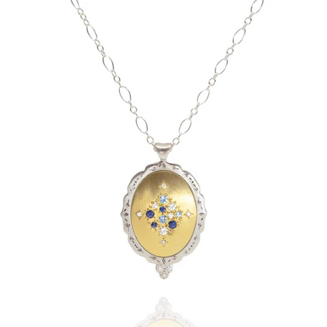 Elegant Oval Multi Gemstone Scallop Edge Pendant Necklace for Women - Perfect for Weddings, Parties & Special Occasions