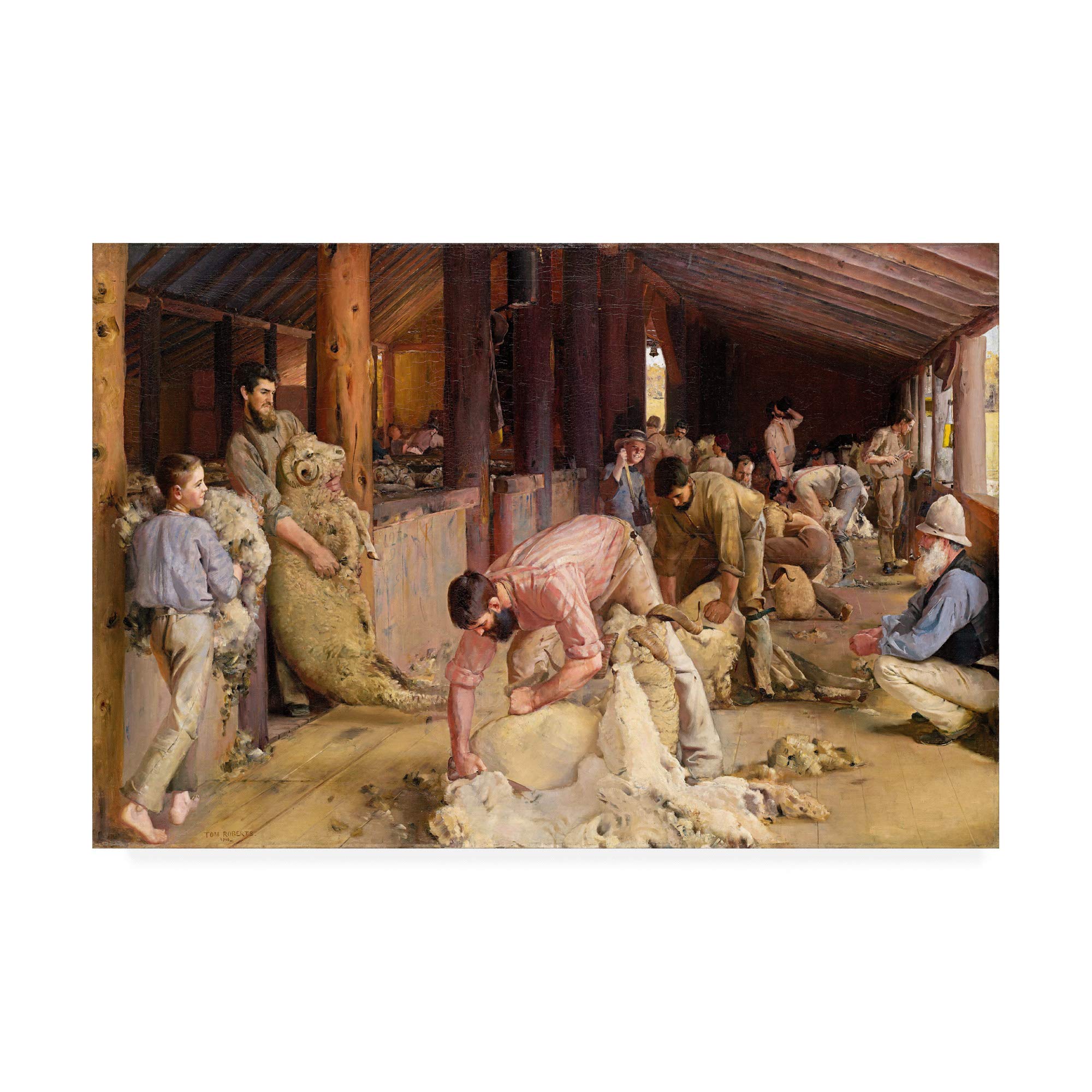 Trademark Fine Art - Shearing The Rams by Tom Roberts, 12x19 Inch Canvas Wall Art Print, Vintage Australian Painting for Home & Office Decor