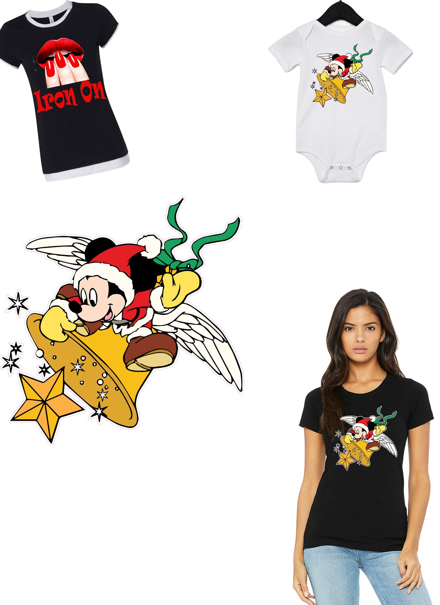 Christmas Mickey Mouse with Bell Iron-On Heat Transfer Sticker/Decal - 5