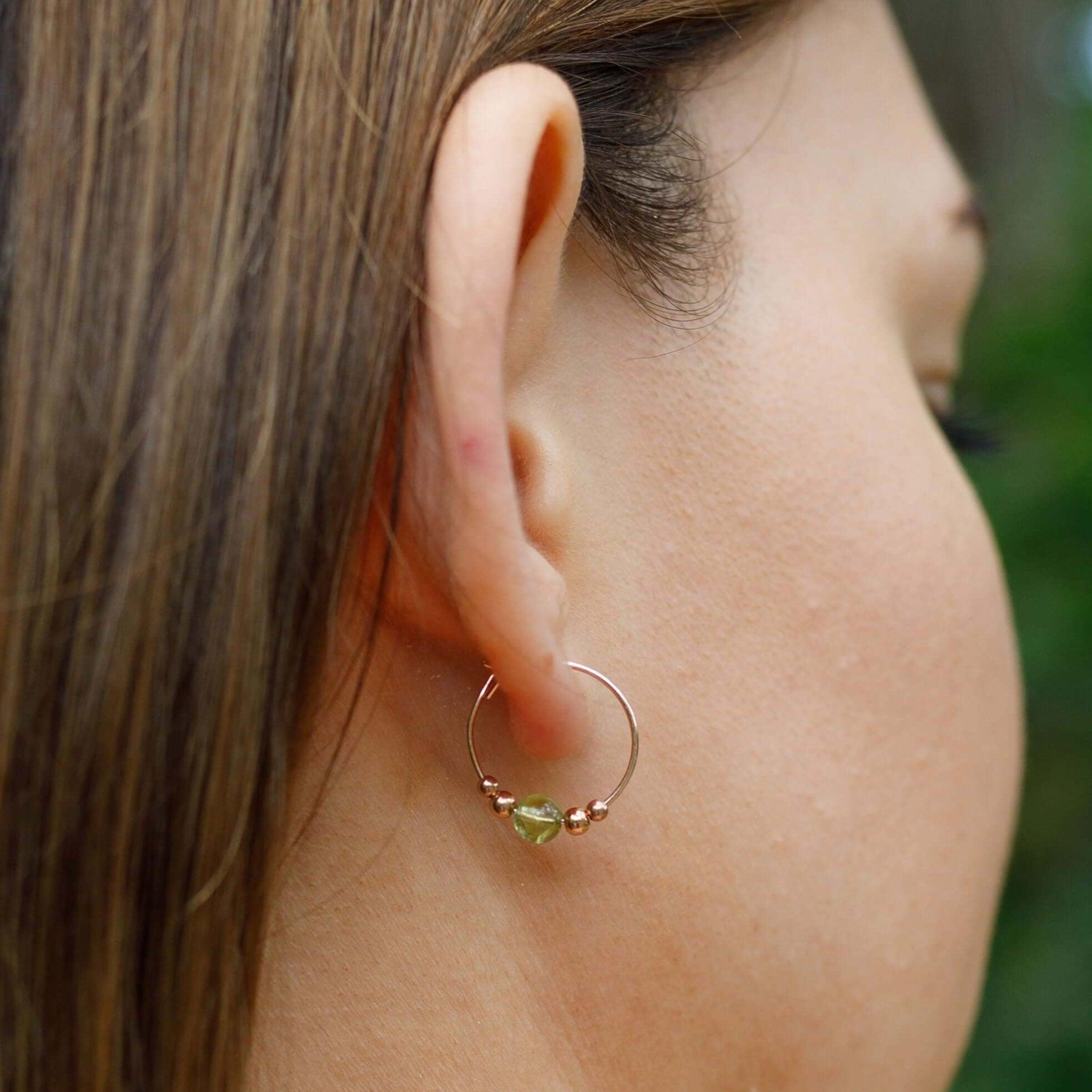 Peridot Gemstone Beaded Hoop Earrings - Dainty Green Stone Jewelry for Women | Perfect for Everyday Wear, Parties & Special Occasions