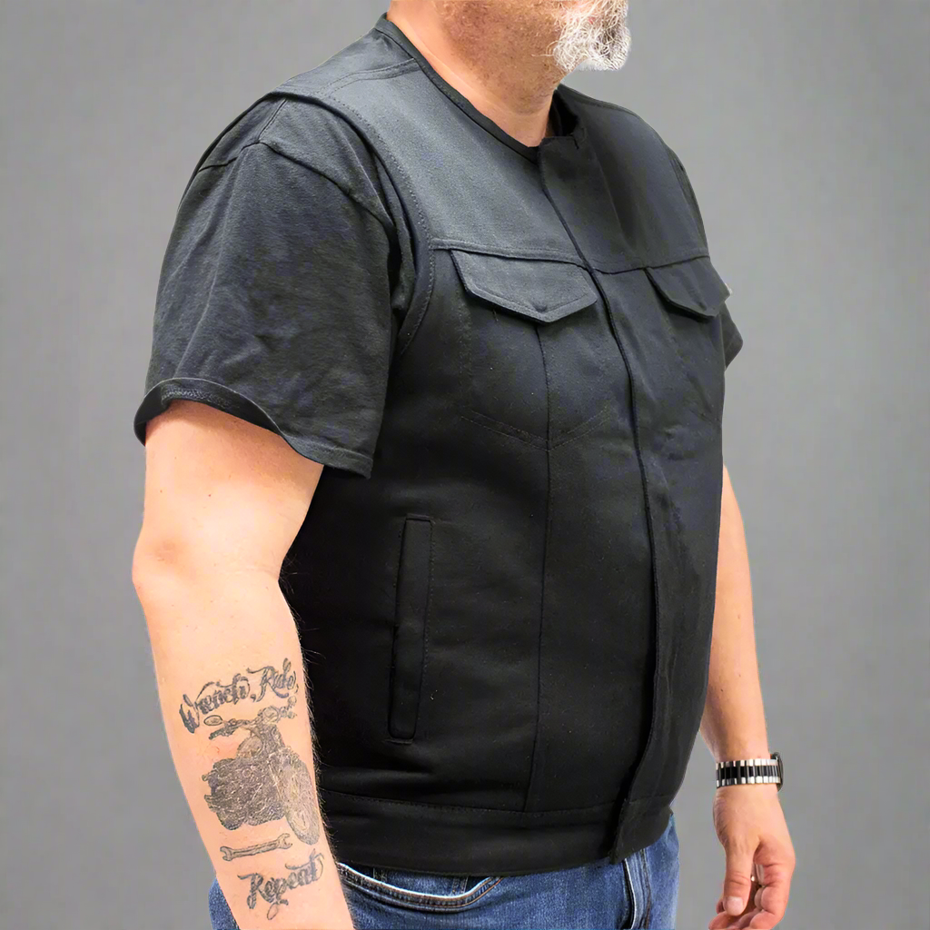 First MFG Co. Men's Motorcycle Twill Vest - Durable Riding Jacket for Harley Davidson & Cruiser Bikers - Perfect for Road Trips & Motorcycle Events