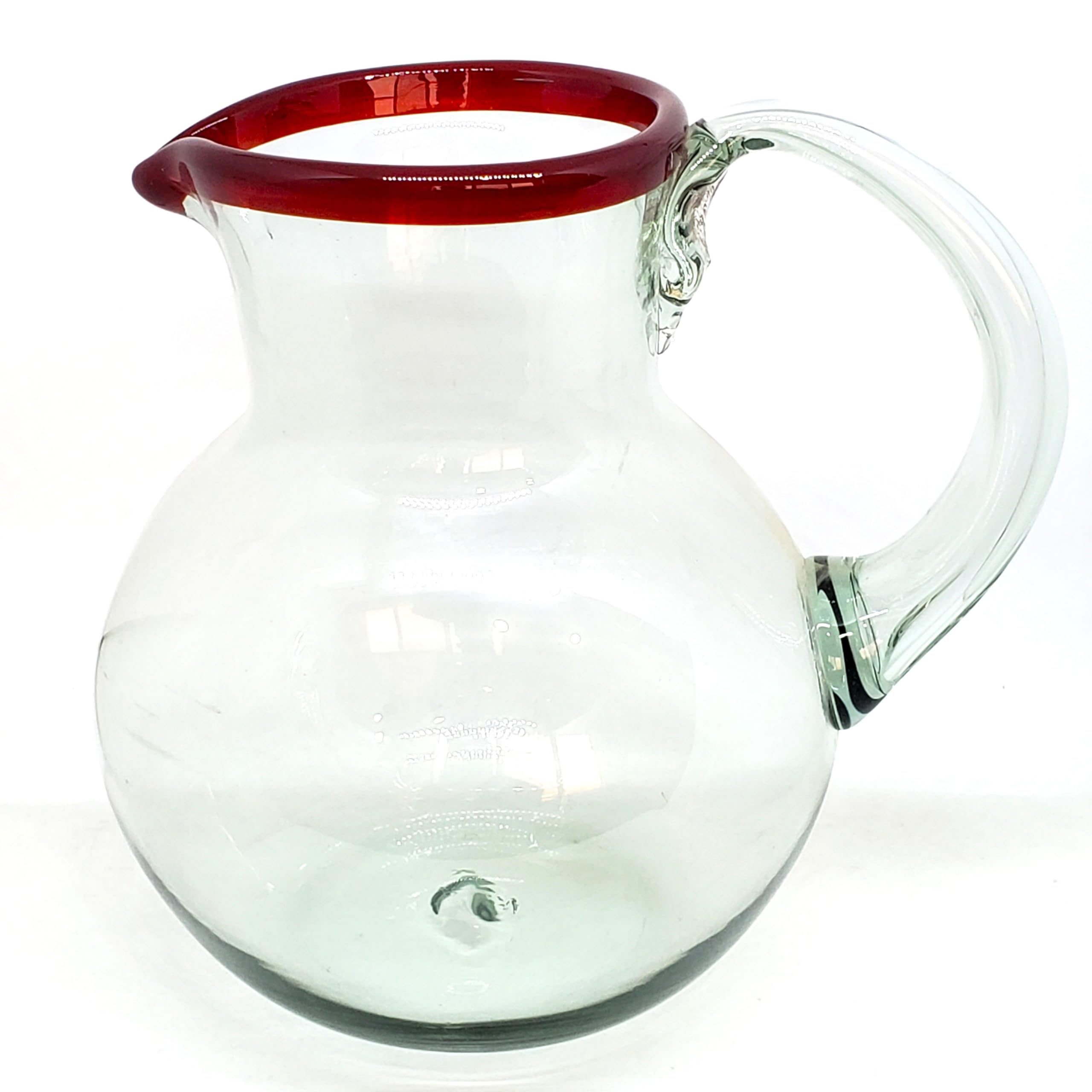 Ruby Red Rim 120 oz Large Bola Pitcher - Eco-Friendly Recycled Glass, Lead-Free & Non-Toxic - Perfect for Iced Tea, Lemonade & Party Beverages