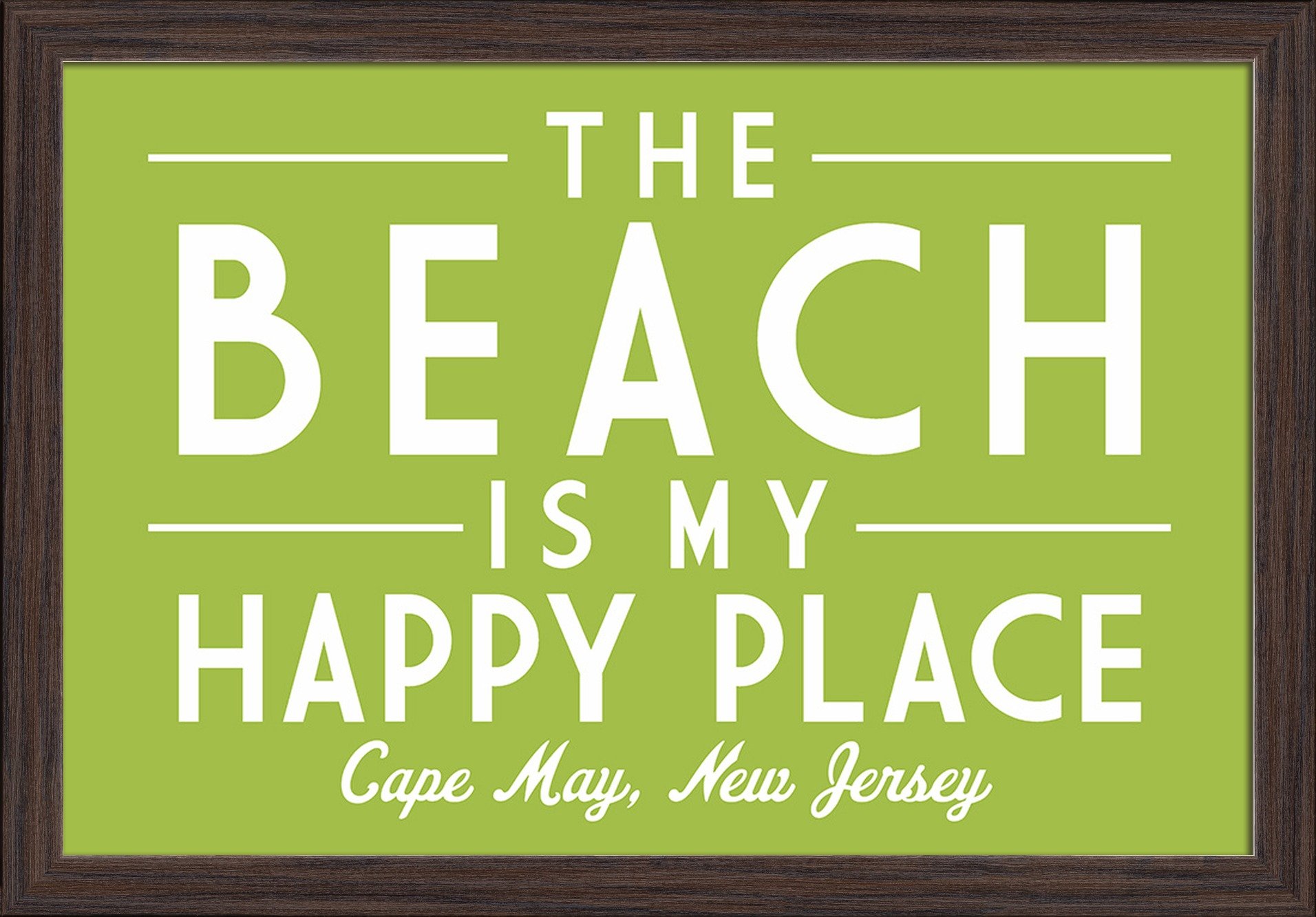 Cape May New Jersey Beach Fine Art Print - 16x24 Giclee on Recycled Wood Frame in Espresso Brown - Coastal Wall Decor for Living Room, Bedroom & Office