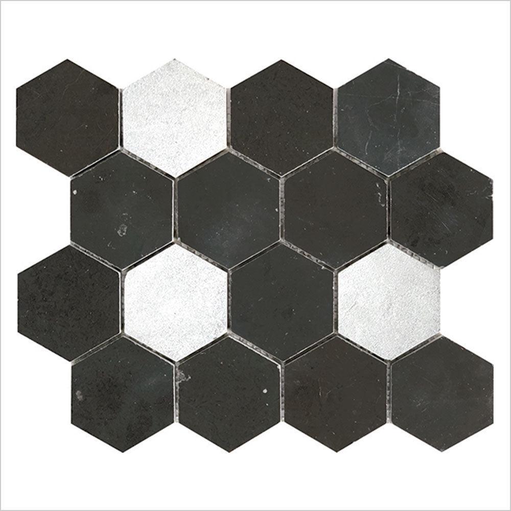 Ocean Pietra Dark Large Hexagon 75x75 Honed Marble Mosaic Tile (Per Sheet) - Perfect for Bathroom, Kitchen Backsplash, and Shower Wall Decor