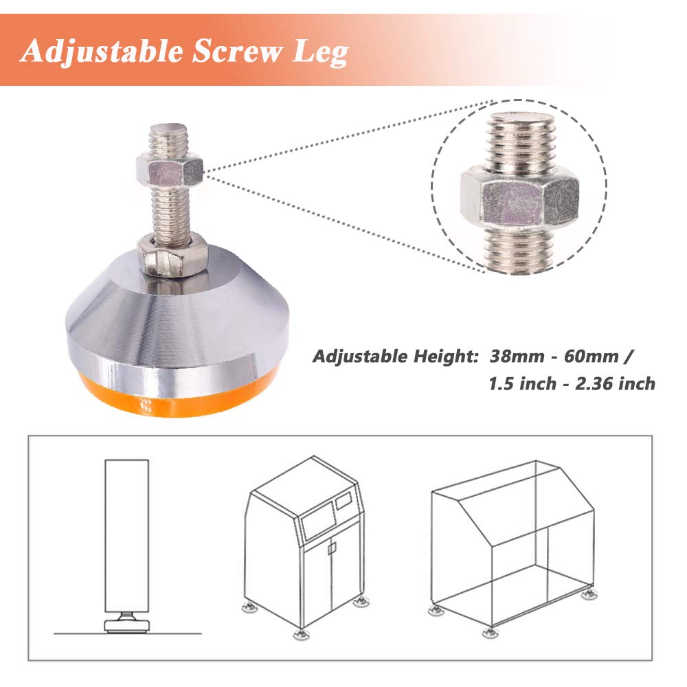 2Pcs Heavy Duty Furniture Leg Levelers - M10 Threaded Adjustable Leveling Feet with Non-Slip Rubber Pads for Workbenches, Machinery, Cabinets & Equipment | Perfect for Workshop, Garage & Industrial Use