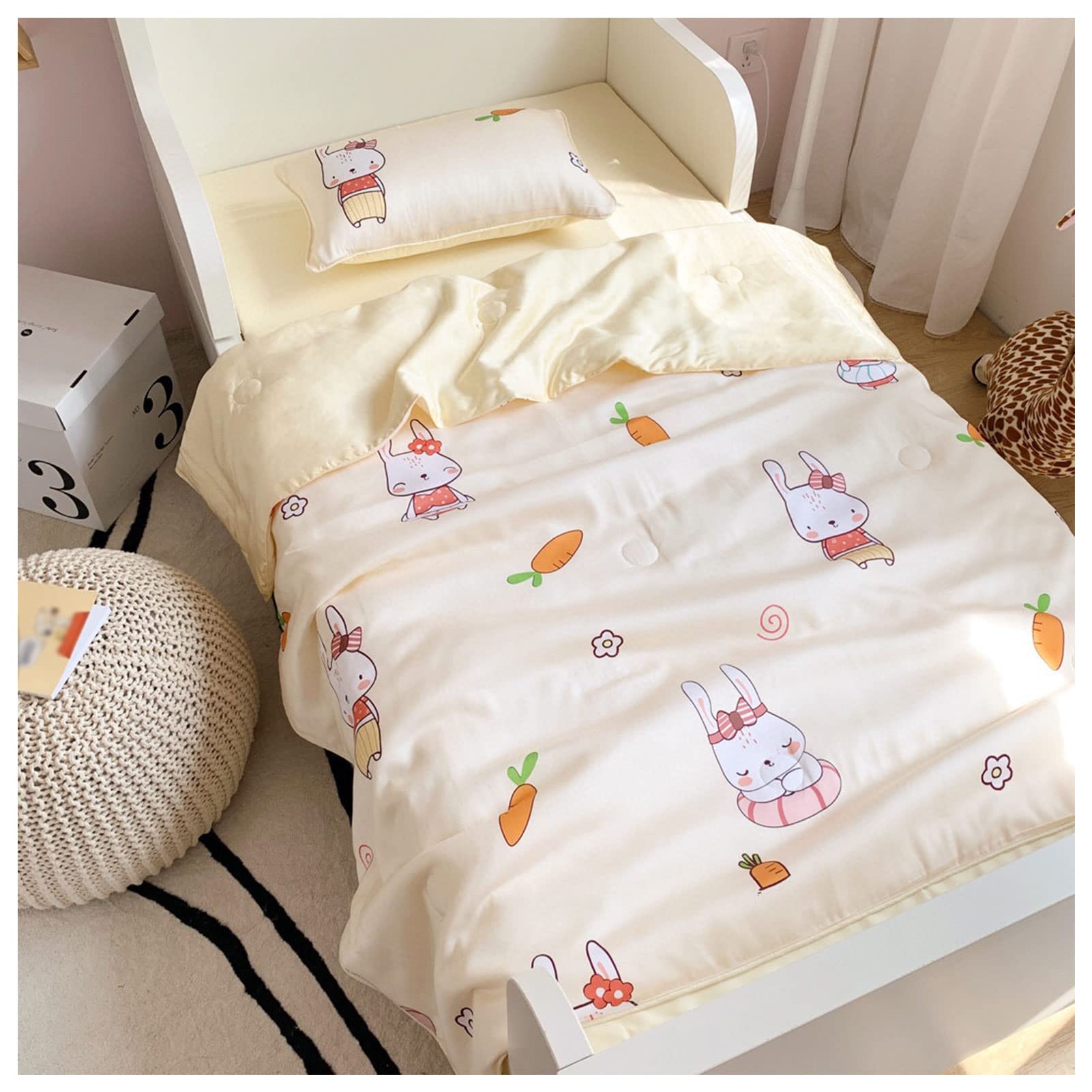 80s Cartoon Print Lyocell Tencel Summer Quilt Set - Kids Air Conditioner Blanket, 3-Piece Cooling Comforter with Ice Silk Fabric (150x200cm) for Bedroom & Nursery