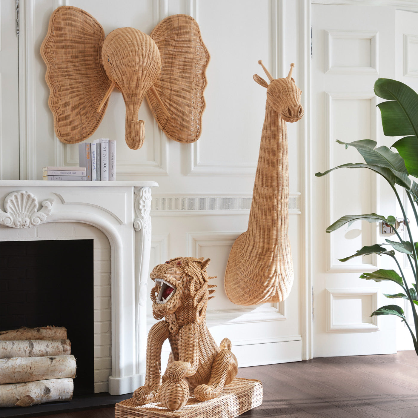 Handwoven Wicker Elephant Wall Decor - Boho Chic Home Art for Living Room, Bedroom & Nursery Decor