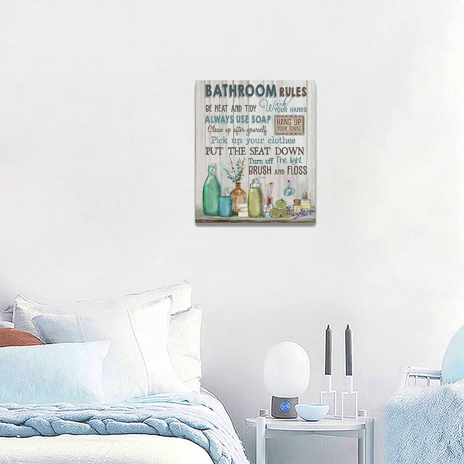 Rustic Bathroom Wall Art Decor - Framed Canvas Prints with Wood Background for Modern Farmhouse, Bath & Laundry Room | Bathroom Rules Signs & Pictures for Home Decoration | Perfect for Spa-Like Retreats & Cozy Farmhouse Style