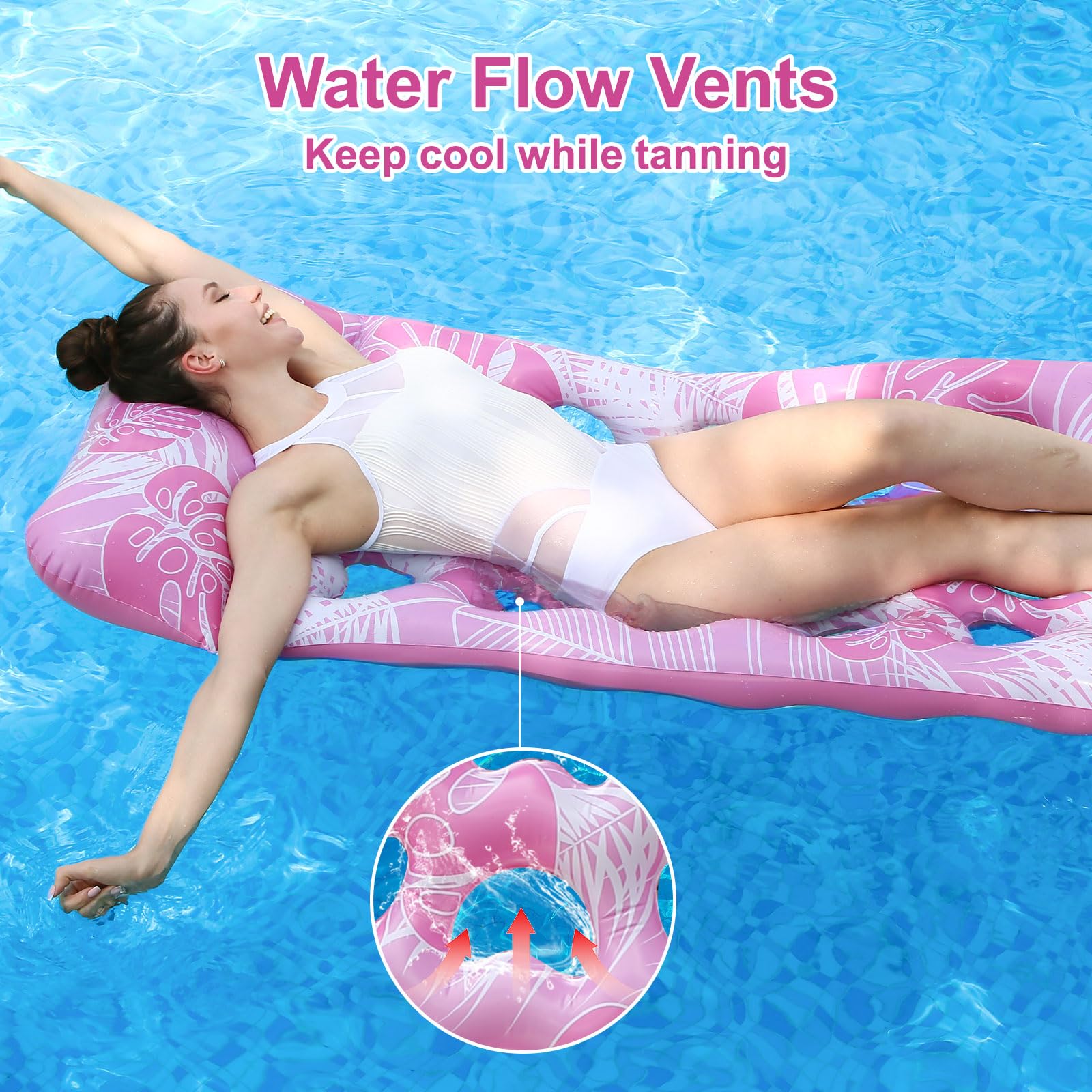 Inflatable Floating Maple Leaf Pool Lounger with Heart-Shaped Holes - Adult Headrest for Relaxing, Sunbathing, Poolside Chairs & Water Beds - Perfect for Swimming Pools, Lakes, Beaches & Backyard Relaxation