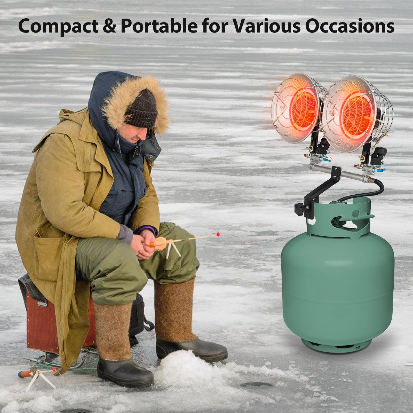 COSTWAY 30,000 BTU Dual Propane Tank Top Heater - Adjustable Outdoor Heater with Dual Burners & Safety Tip-over Switch - Portable Heating for Camping, Fishing, Hunting, Patio, Garage & Backyard Use
