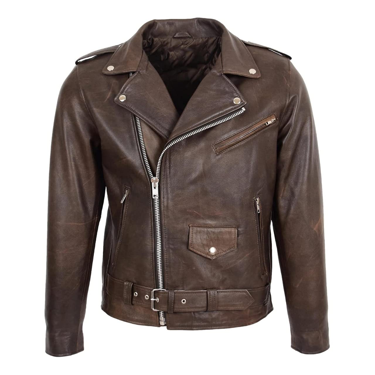 Premium Genuine Lamb Leather Jacket for Men - Classic Biker Style Motorcycle Jacket - Durable & Stylish Outerwear for Riding, Casual Wear & Night Out