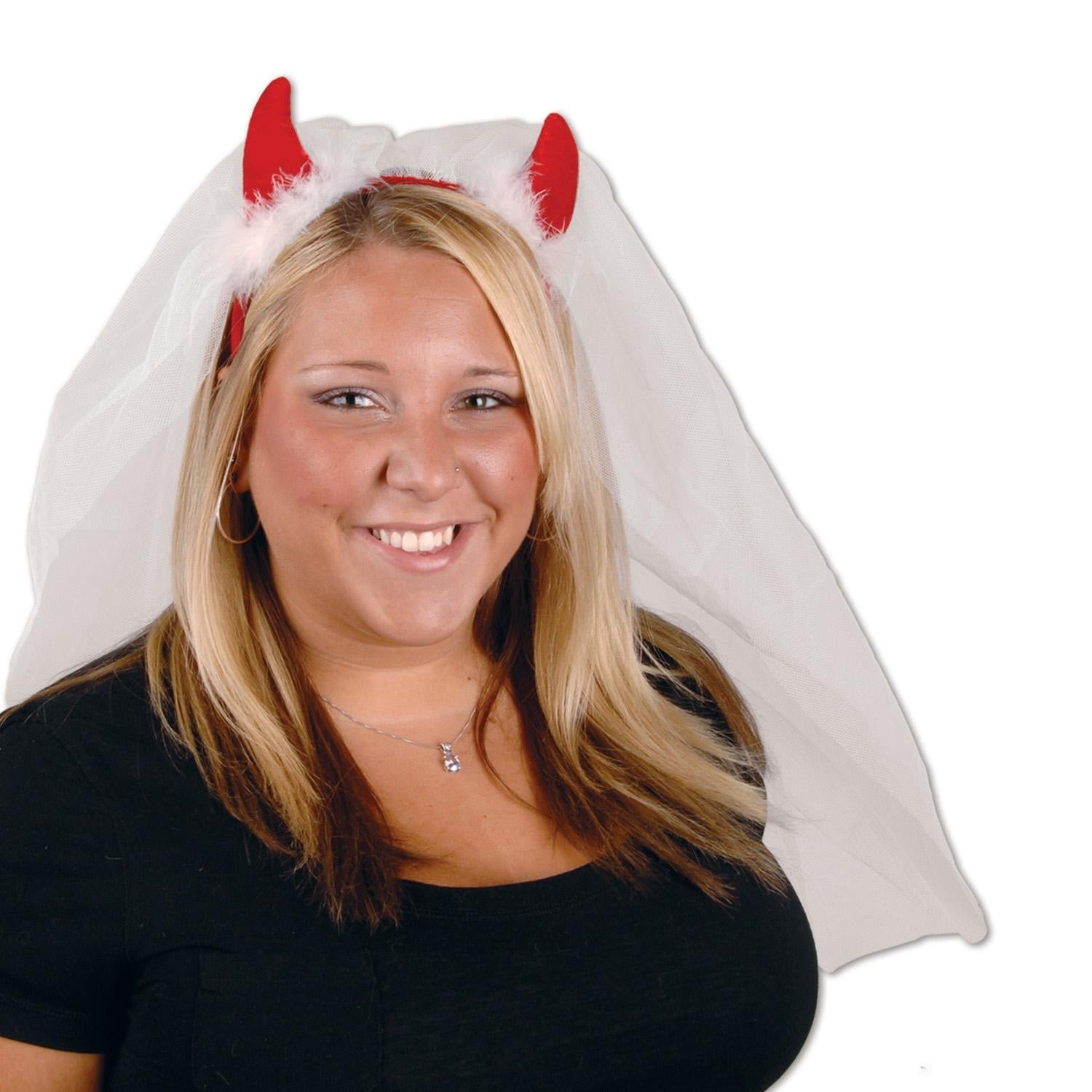 12 Pack Beistle Bachelorette Party Devil Horns Headband with Veil - Fun Costume Accessories for Bachelorette Parties, Halloween & Themed Events