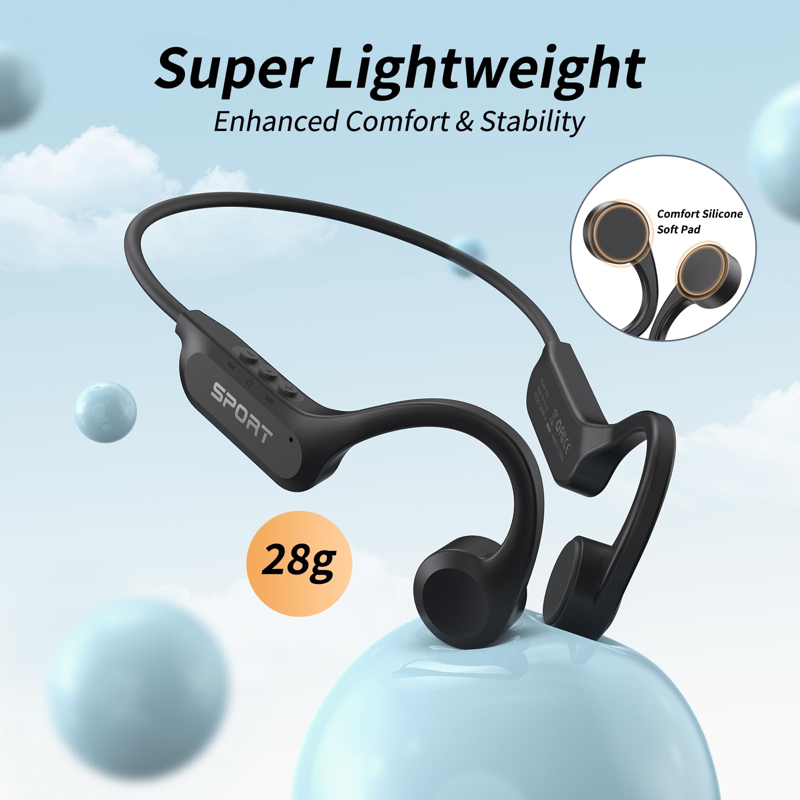 CXK Bone Conduction Bluetooth 5.3 Headphones - Open Ear Wireless Headset with Built-in Mic, HD Sound & 8H Playtime, IPX6 Waterproof for Running, Cycling, Gym Workouts - Perfect for Outdoor Sports & Commuting