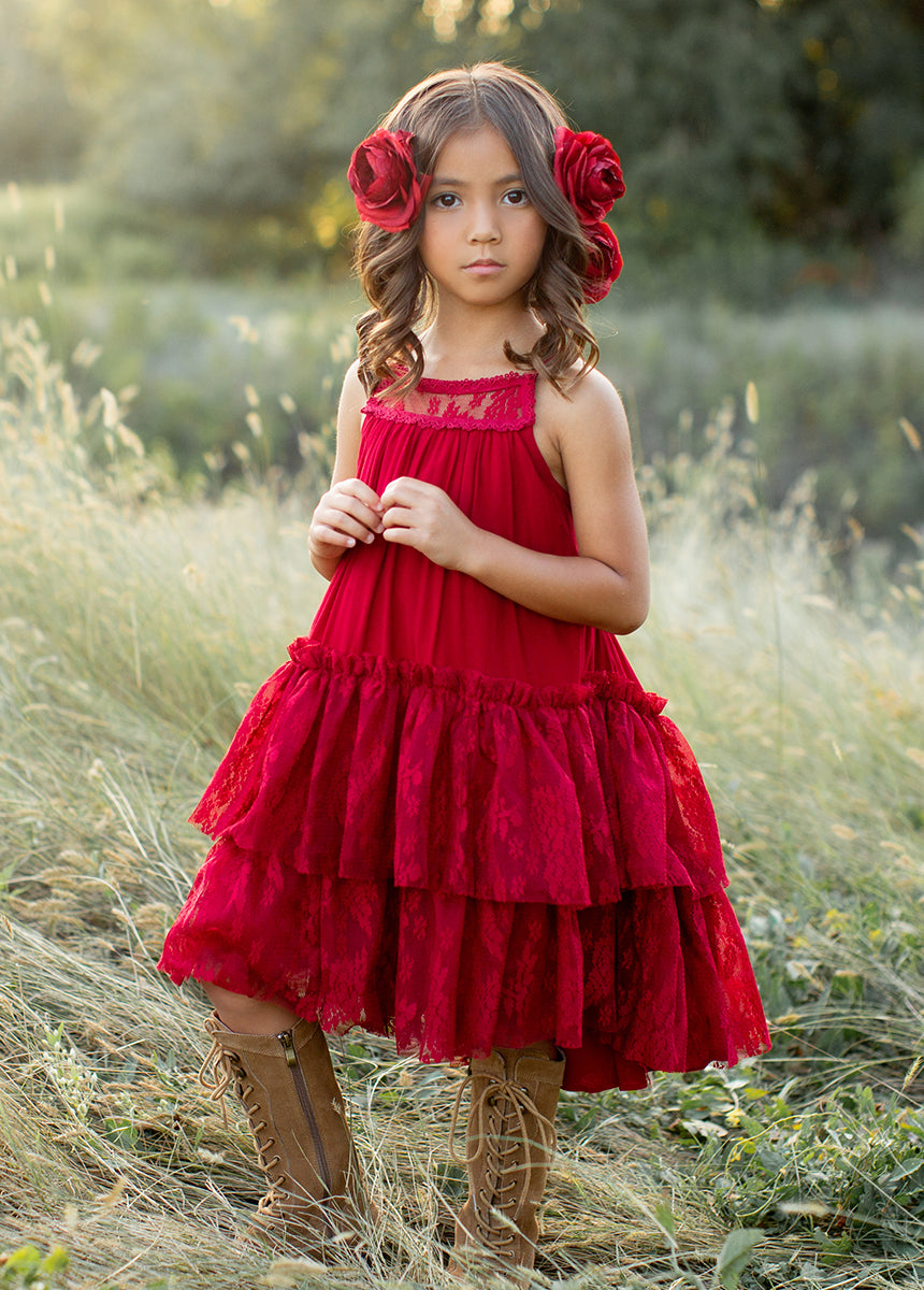 Elegant Catrina Dress in Crimson Red - Perfect for Daytime Outfits, Parties & Special Occasions