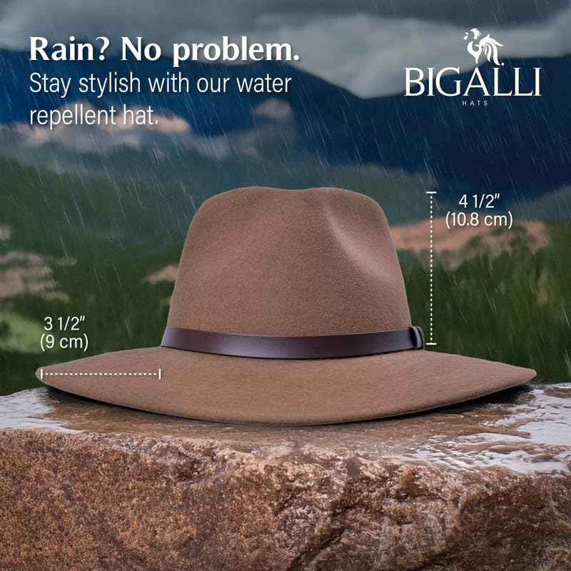 Bigalli 100% Wool Felt Outback Hat - Waterproof Cowboy Hat for Outdoor Adventures