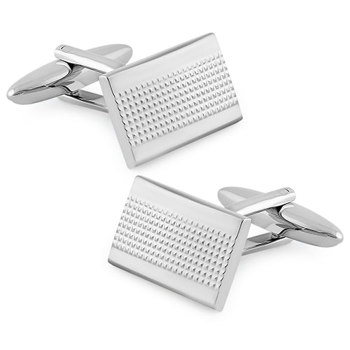 Premium Stainless Steel Rectangular Grid Cufflinks for Men - Classic Dress Shirt Accessories for Weddings, Business & Formal Events