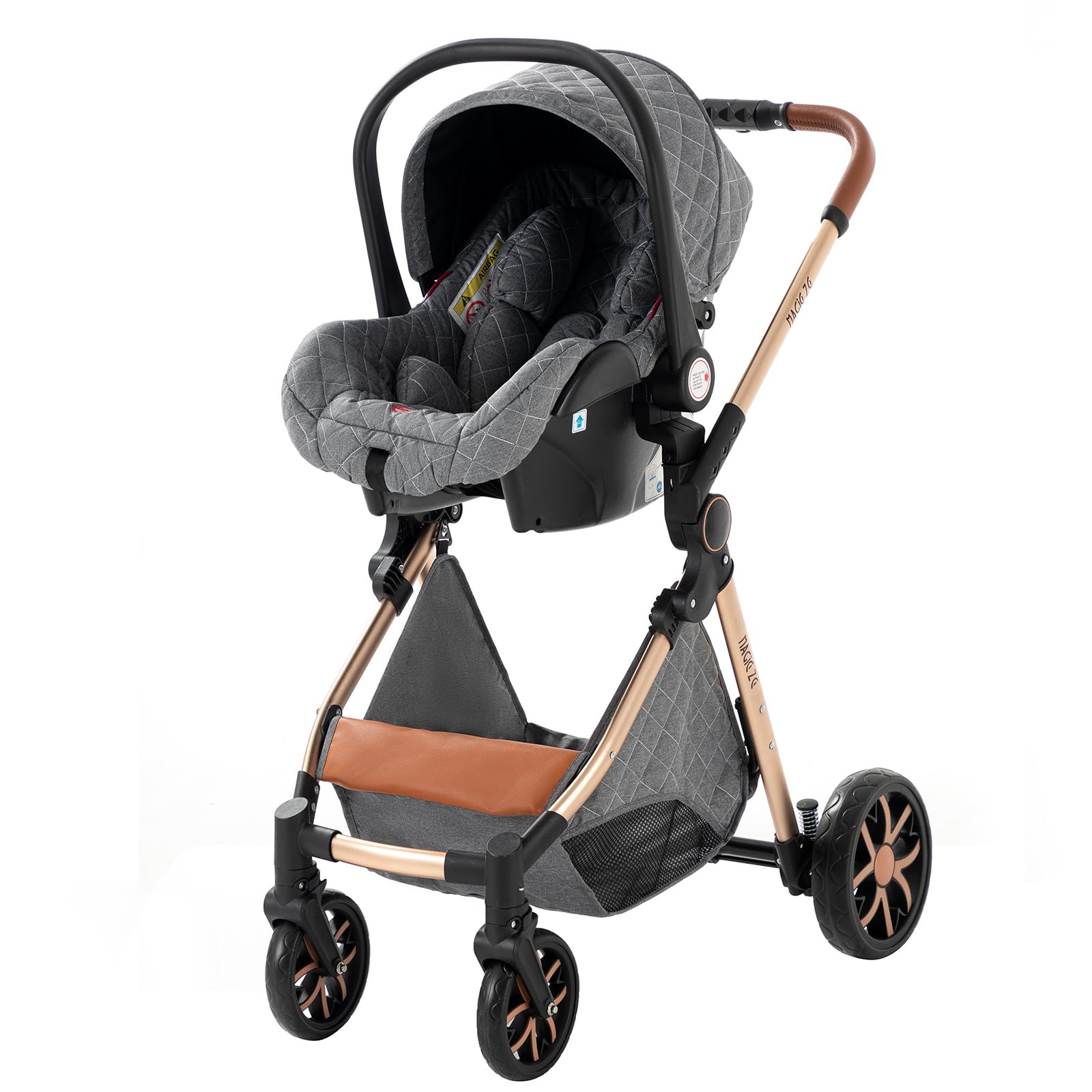 3 in 1 Baby Travel System - Reversible Stroller, Foldable & Portable Pram Buggy for Newborn to Toddler (MGV9-GREY Without Base) | Perfect for Shopping, Travel & Daily Walks