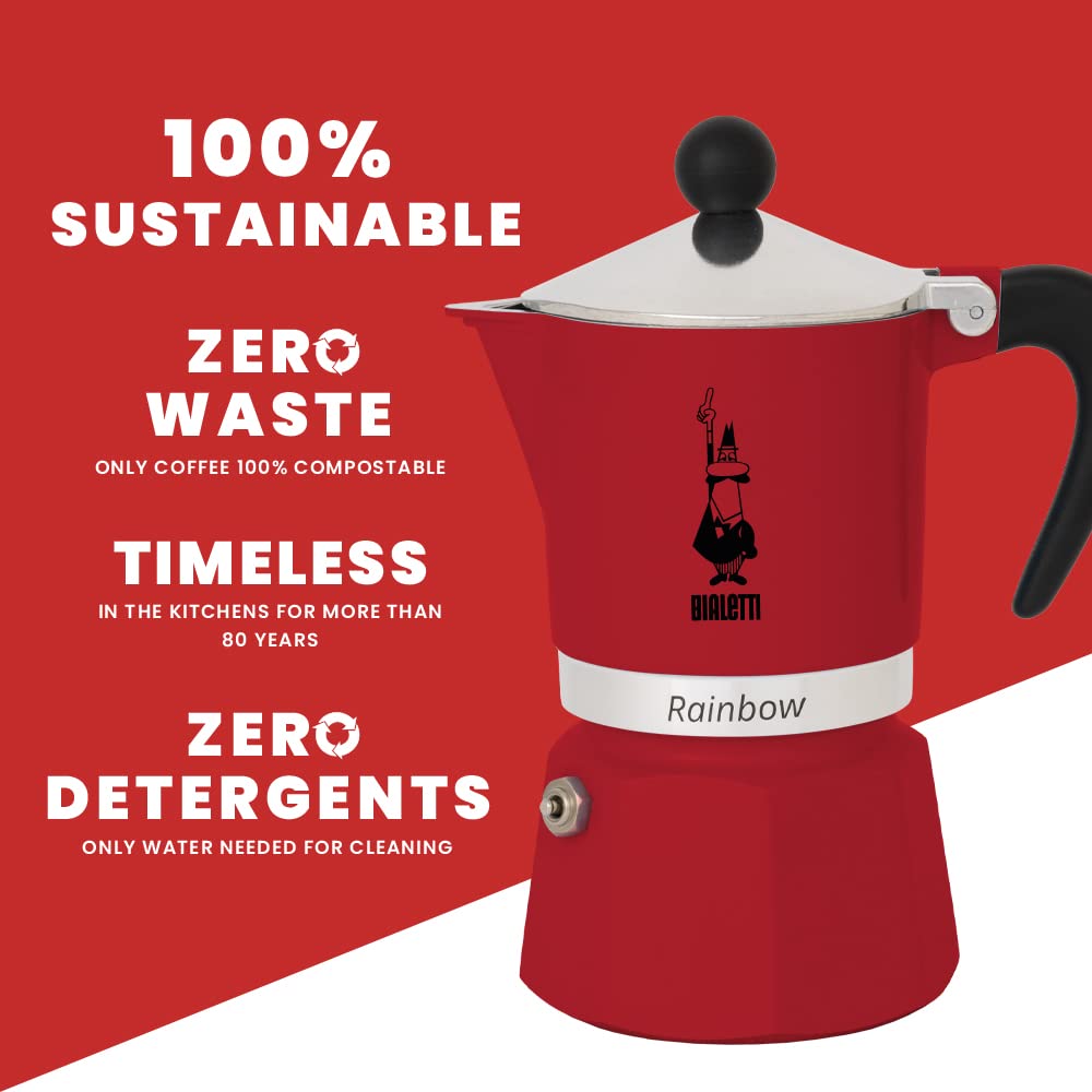 Bialetti 4961 Rainbow Stovetop Espresso Maker - 6 Cup Moka Pot, Vibrant Red - Perfect for Home Coffee Brewing & Italian Style Espresso Making
