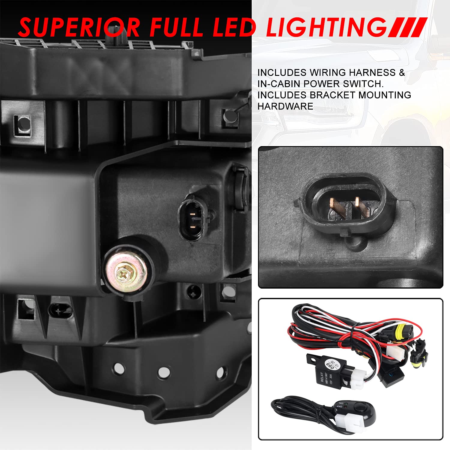 Auto Dynasty Full LED Fog Lights with Switch & Bezels - Compatible with Ram 1500 2019-2024 (Driver & Passenger Side, Clear Lens) - Enhanced Visibility for Night Driving & Off-Road Adventures